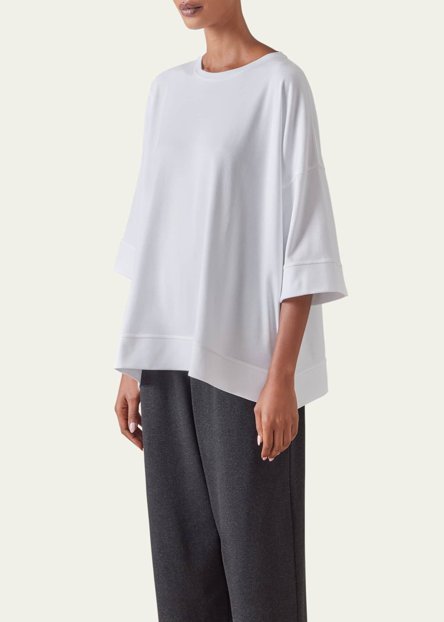 Eskandar Round Neck 3-4 Sleeve Top With Hembands (Mid Plus) Image 4 of 5