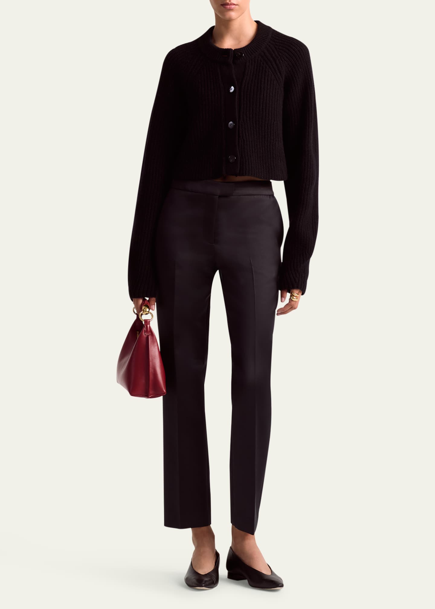 Altuzarra Drew Ribbed Wool Cashmere Cropped Cardigan Sweater Image 2 of 4