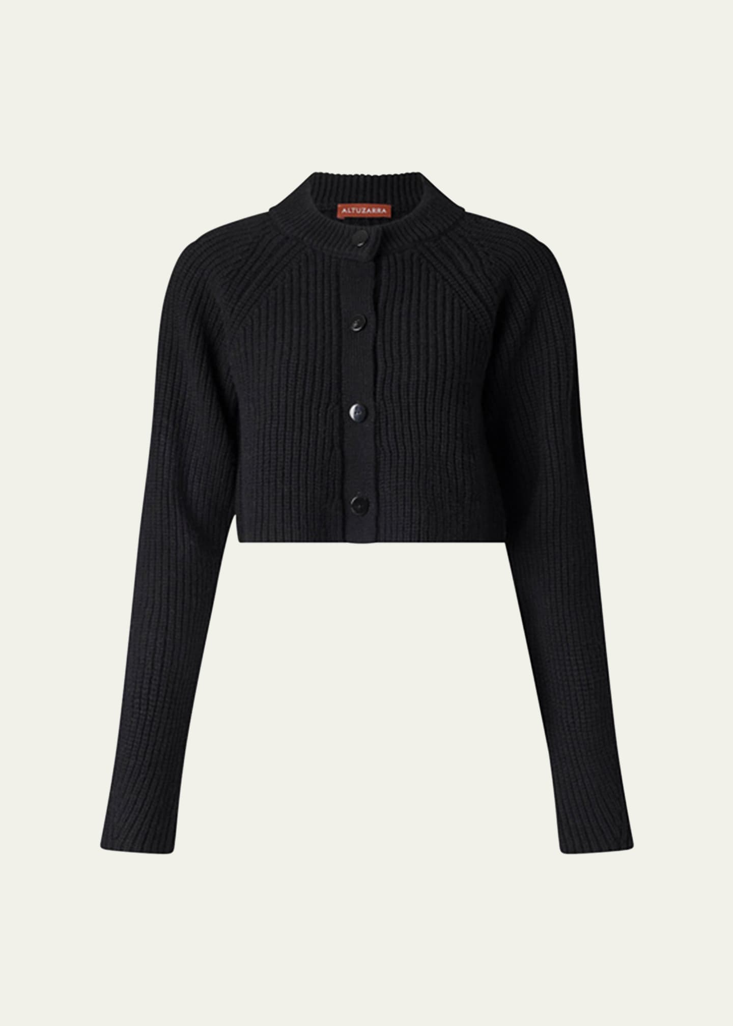 Altuzarra Drew Ribbed Wool Cashmere Cropped Cardigan Sweater Image 1 of 4