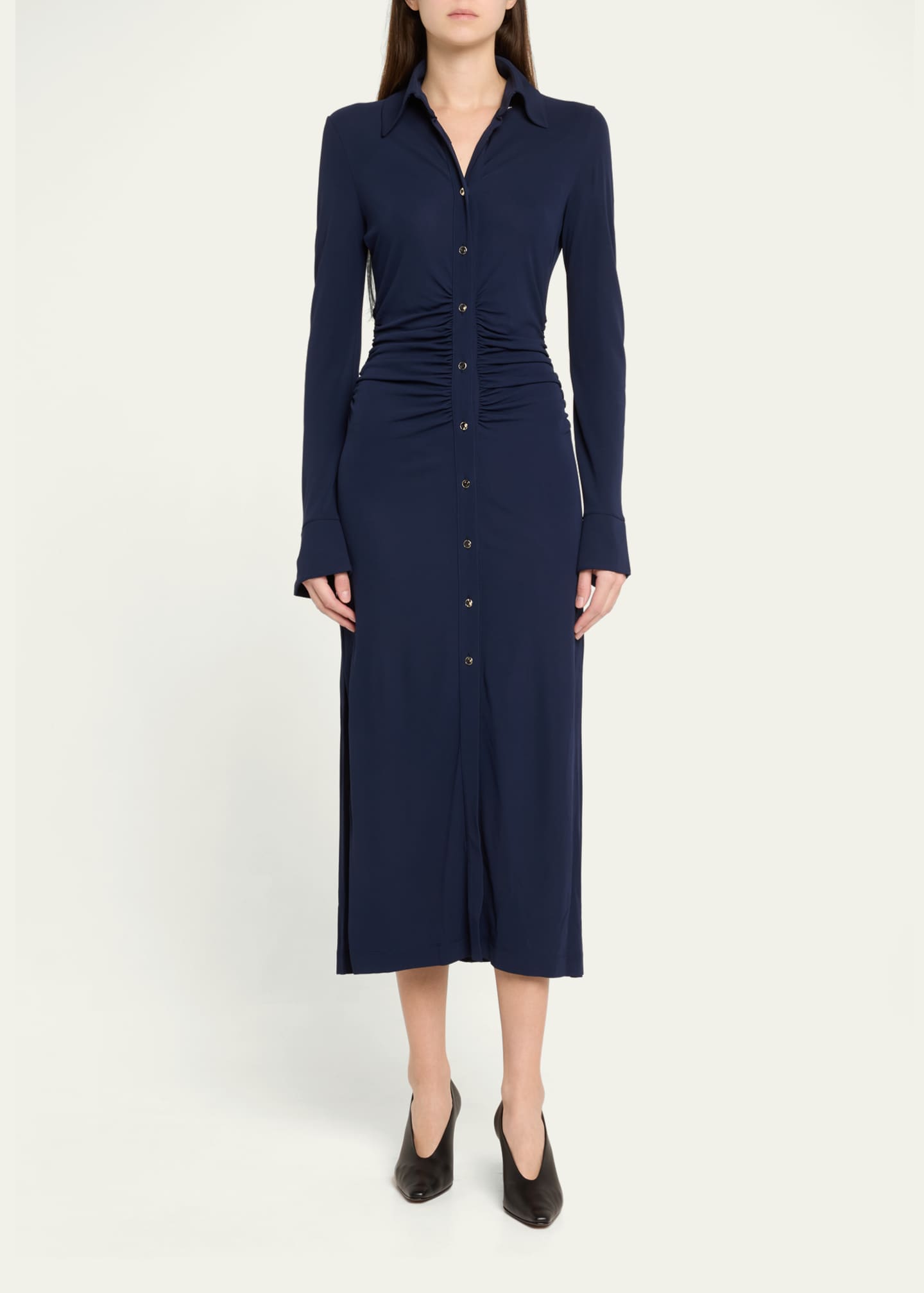 Altuzarra Claudia Midi Ruched Button Down Dress Image 2 of 5