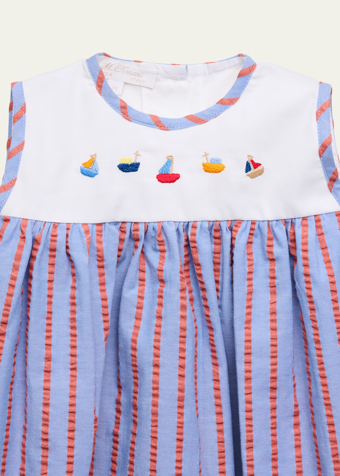 Mariella Ferrari Girl's Striped Embroidered Bubble Romper, Size 3M-24M Image 3 of 3