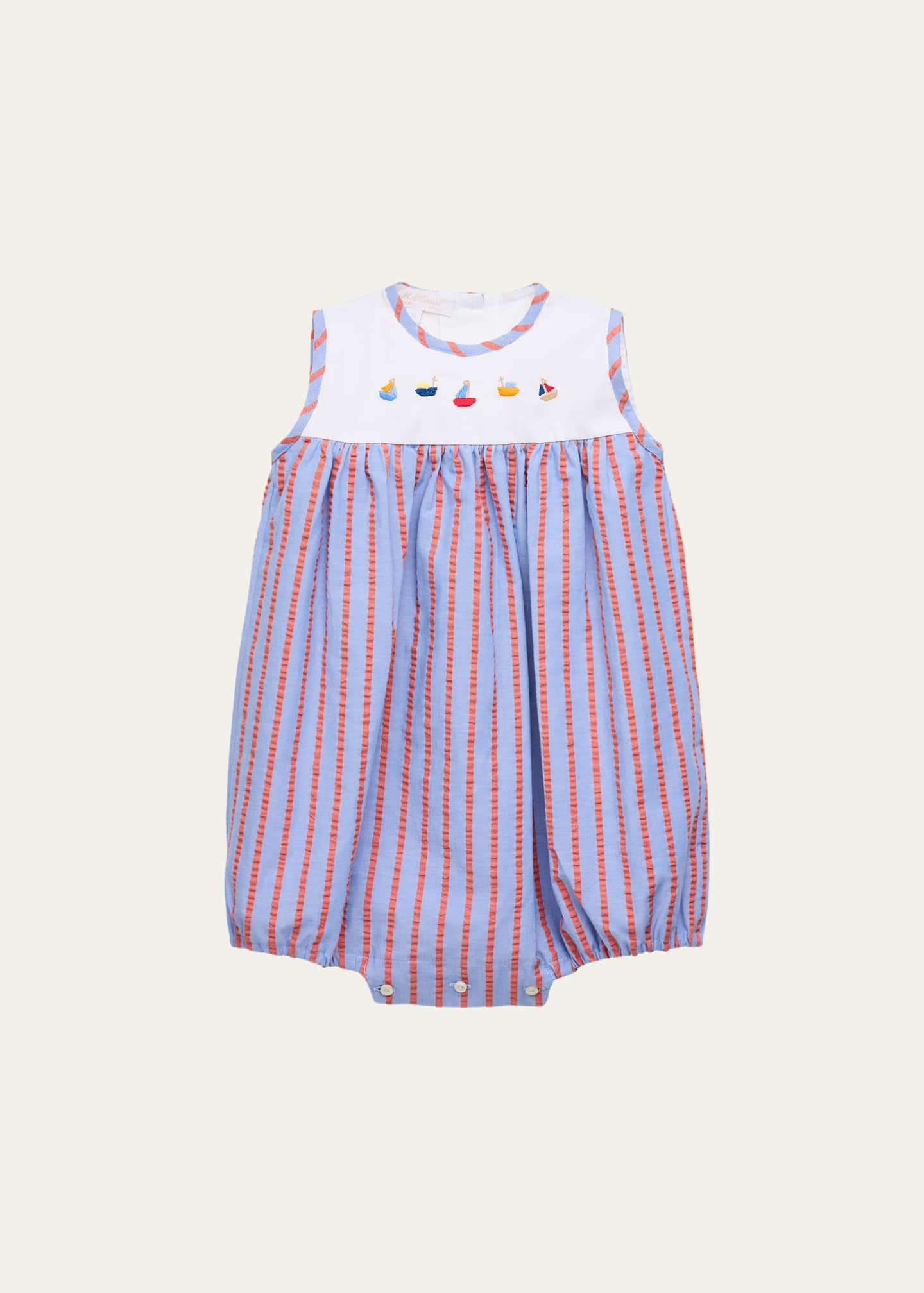Mariella Ferrari Girl's Striped Embroidered Bubble Romper, Size 3M-24M Image 1 of 3
