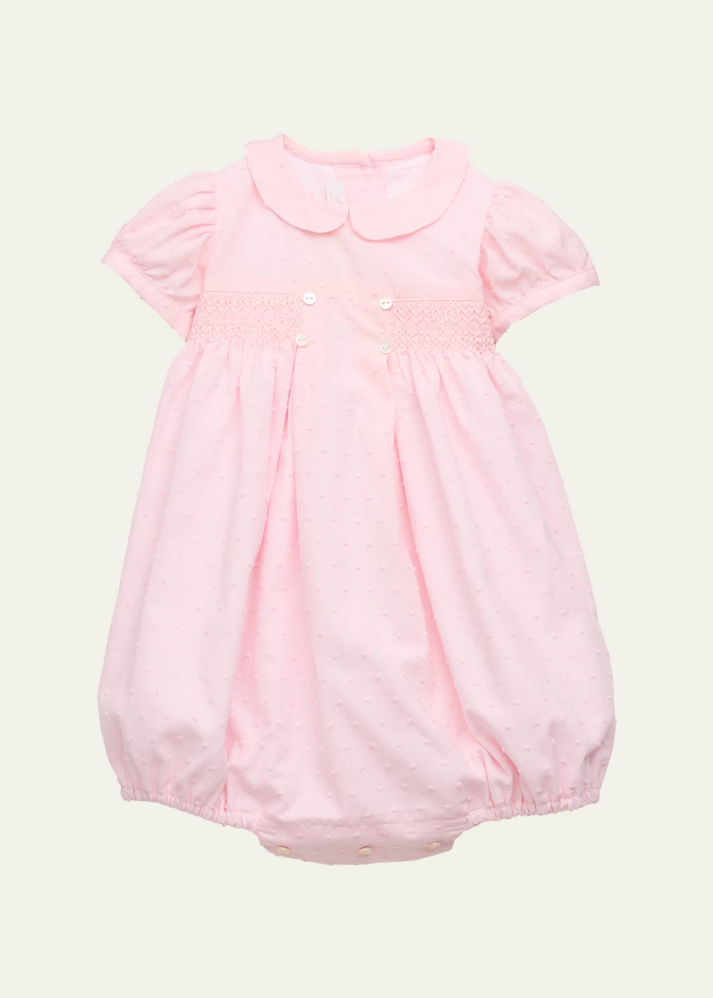 Mariella Ferrari Girl's Swiss Dot Smocked Bubble Romper, Size 3M-12M Image 1 of 3