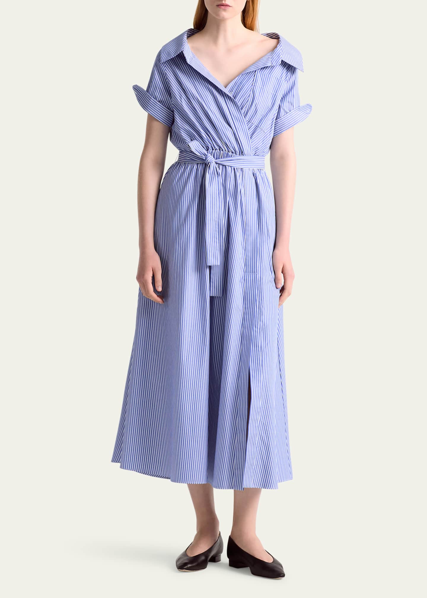 Altuzarra Lydia Stripe Poplin Midi Wrap Dress Image 2 of 4