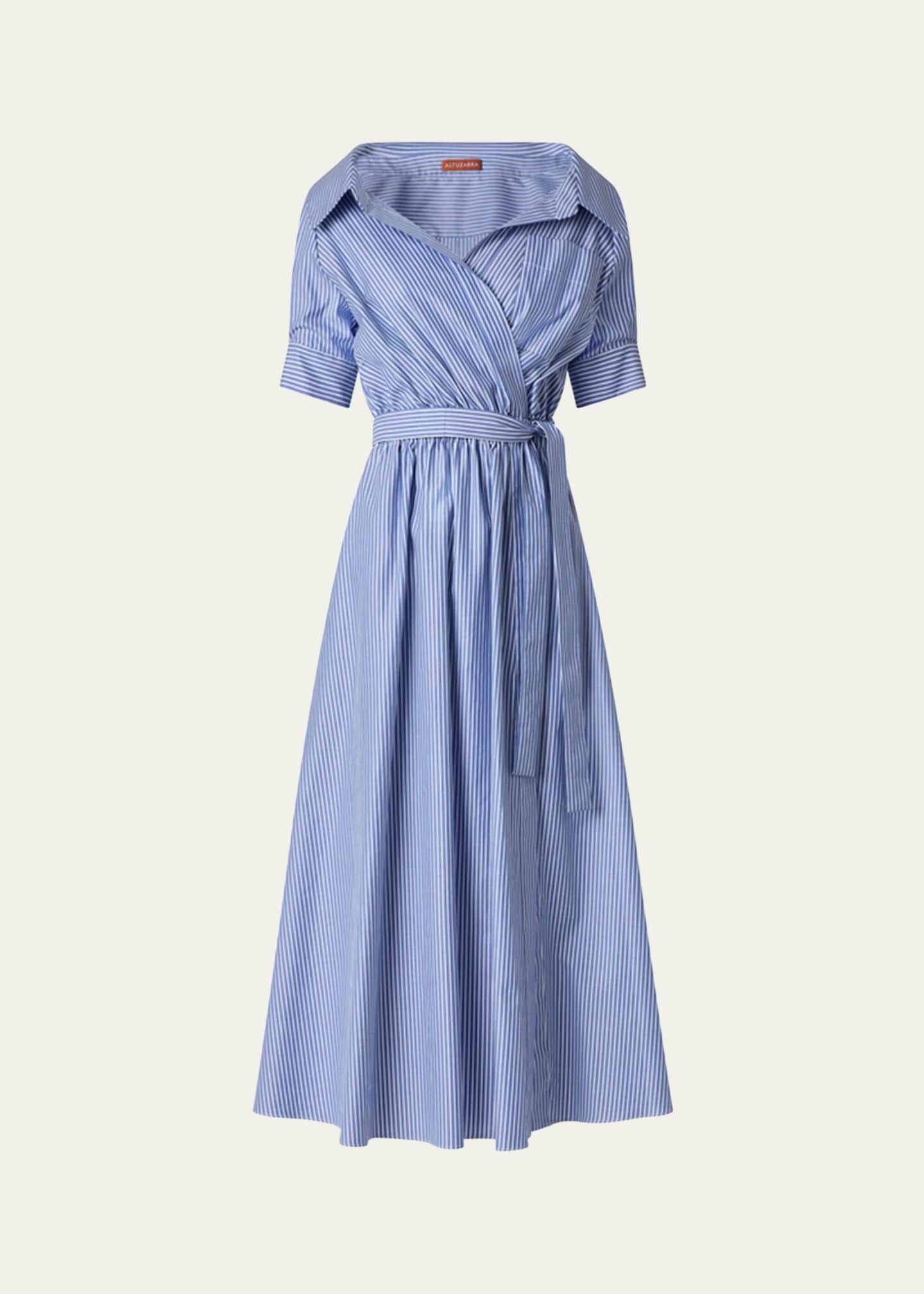 Altuzarra Lydia Stripe Poplin Midi Wrap Dress Image 1 of 4