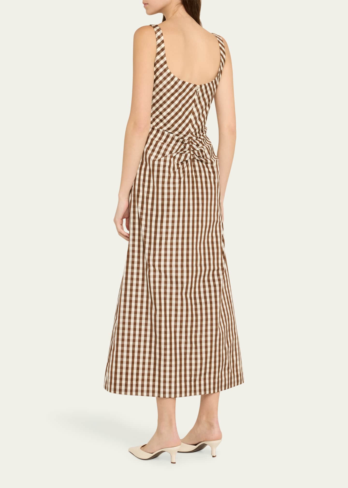 Lela Rose Plaid Taffeta Ruched Sleeveless Midi Dress Image 3 of 5