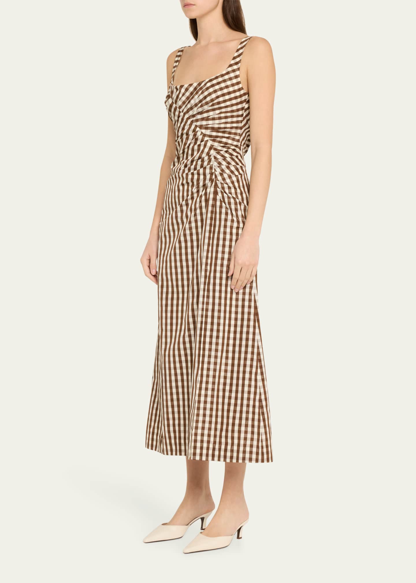 Lela Rose Plaid Taffeta Ruched Sleeveless Midi Dress Image 4 of 5
