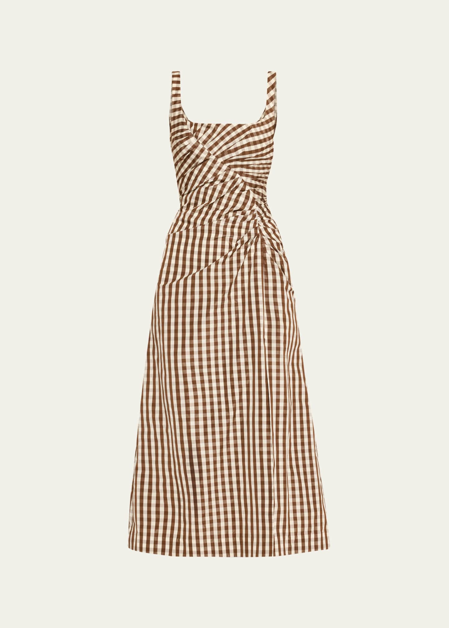 Lela Rose Plaid Taffeta Ruched Sleeveless Midi Dress Image 1 of 5