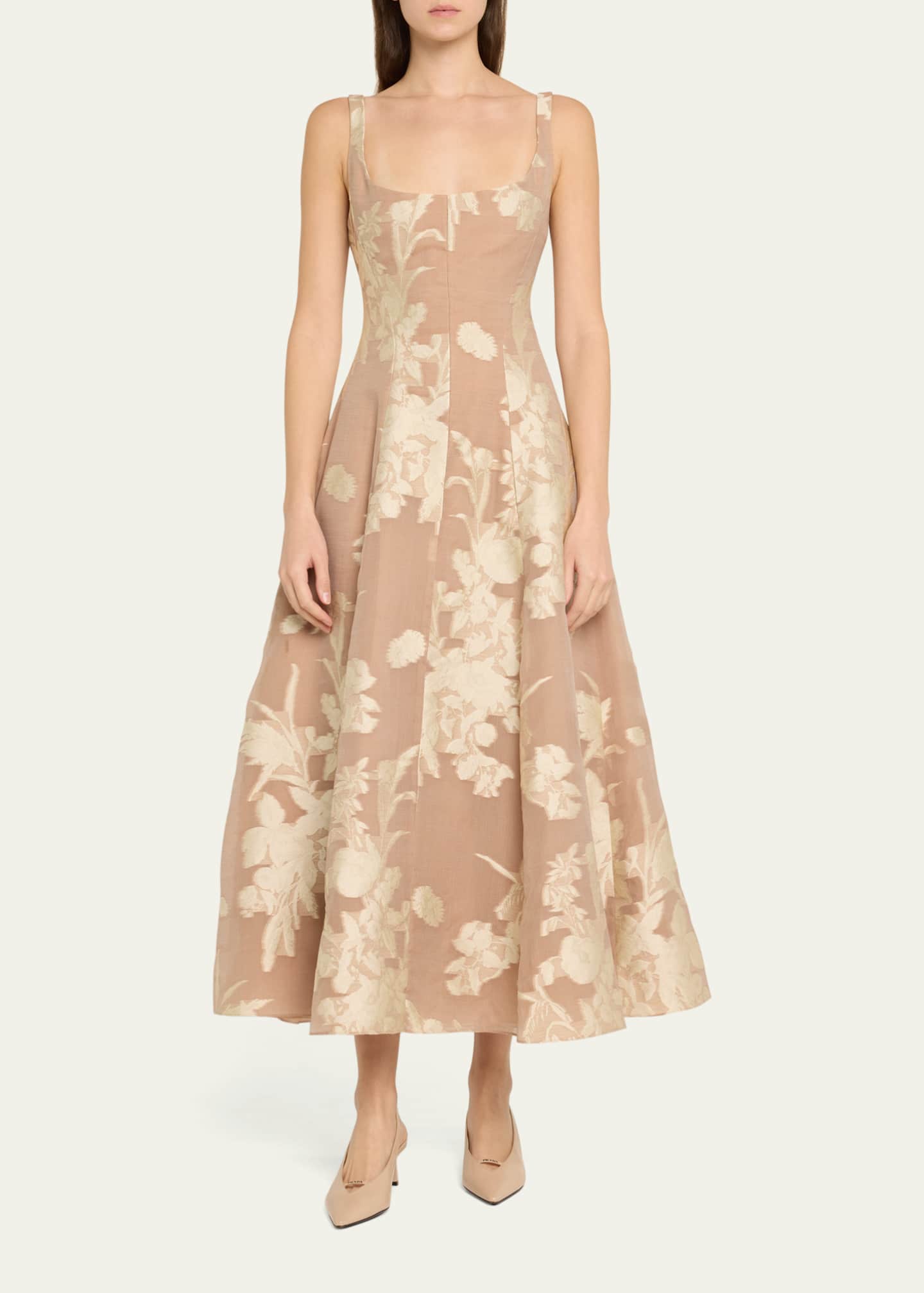 Lela Rose Floral Fil Coupe Paneled Sleeveless Midi Dress Image 2 of 5