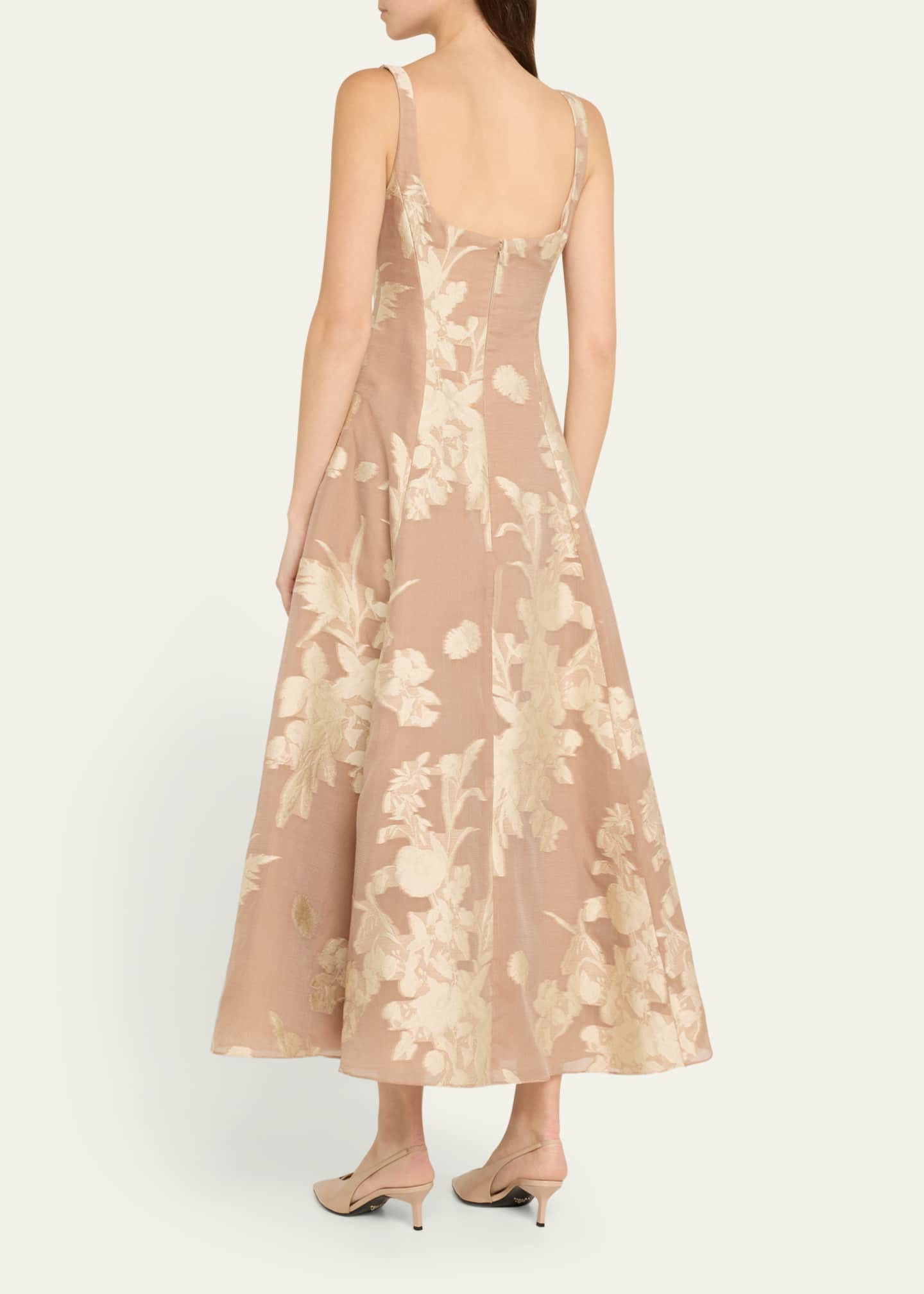 Lela Rose Floral Fil Coupe Paneled Sleeveless Midi Dress Image 3 of 5
