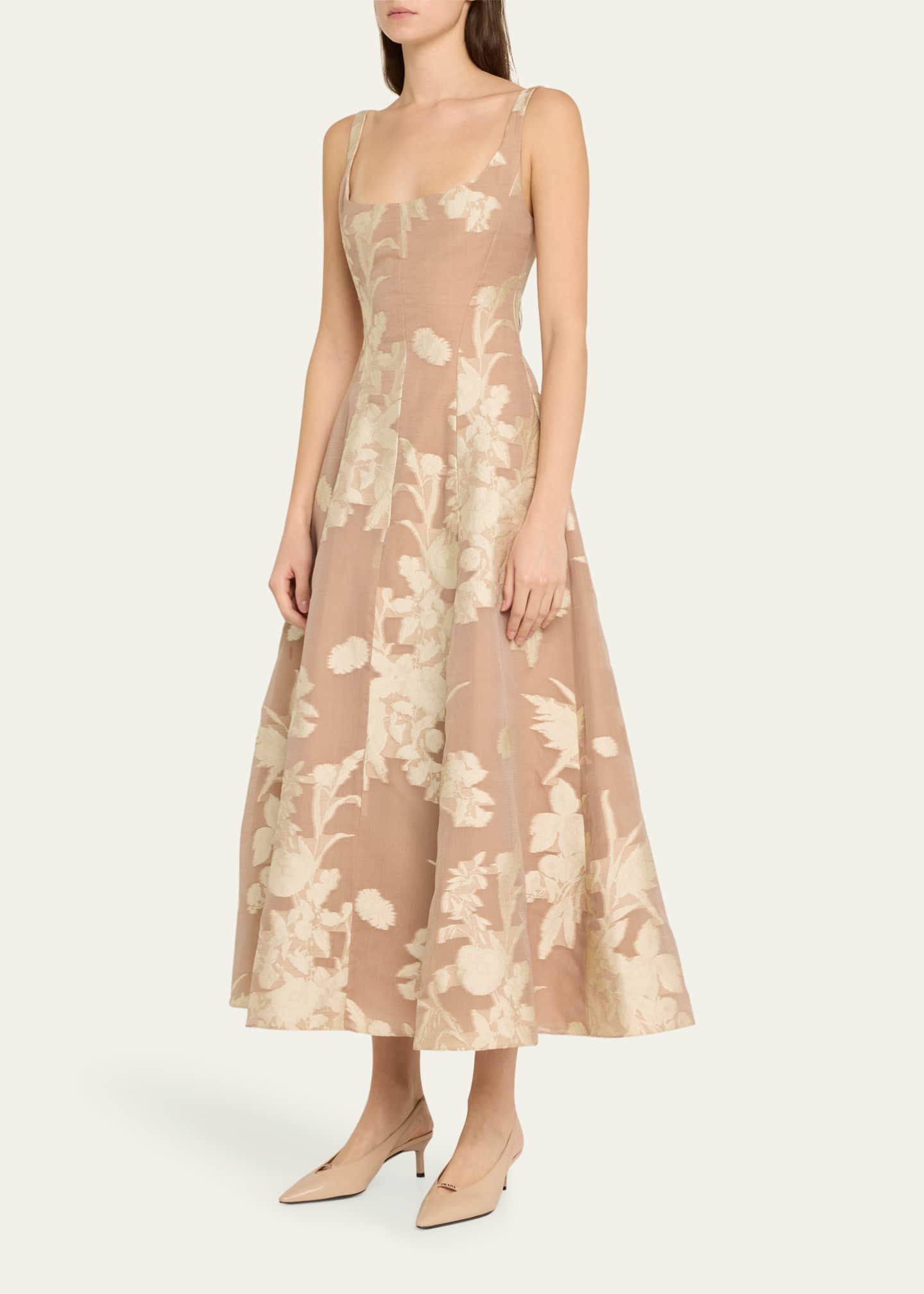 Lela Rose Floral Fil Coupe Paneled Sleeveless Midi Dress Image 4 of 5