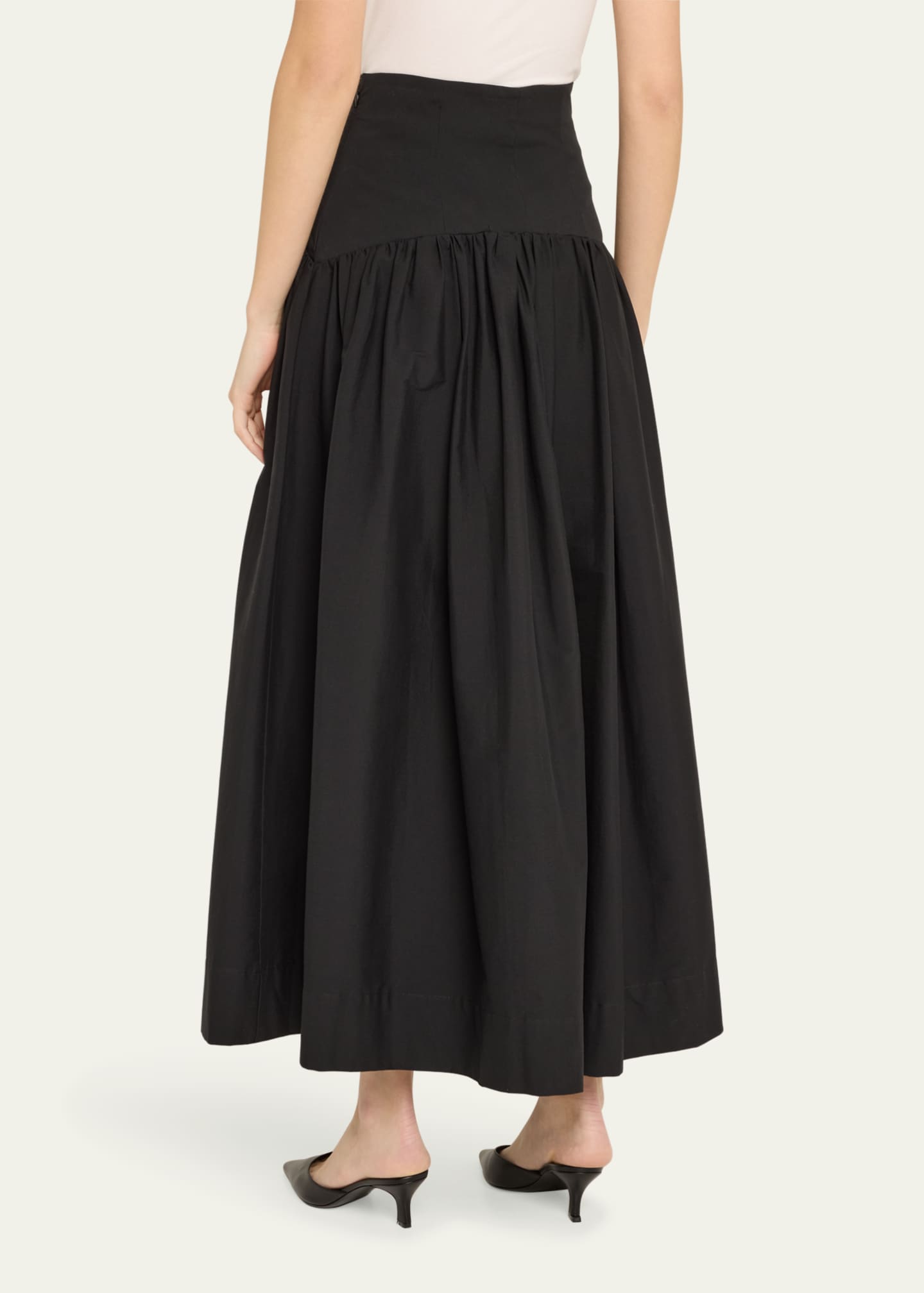Lela Rose Drop-Waist Gathered Cotton Poplin Midi Skirt Image 3 of 5