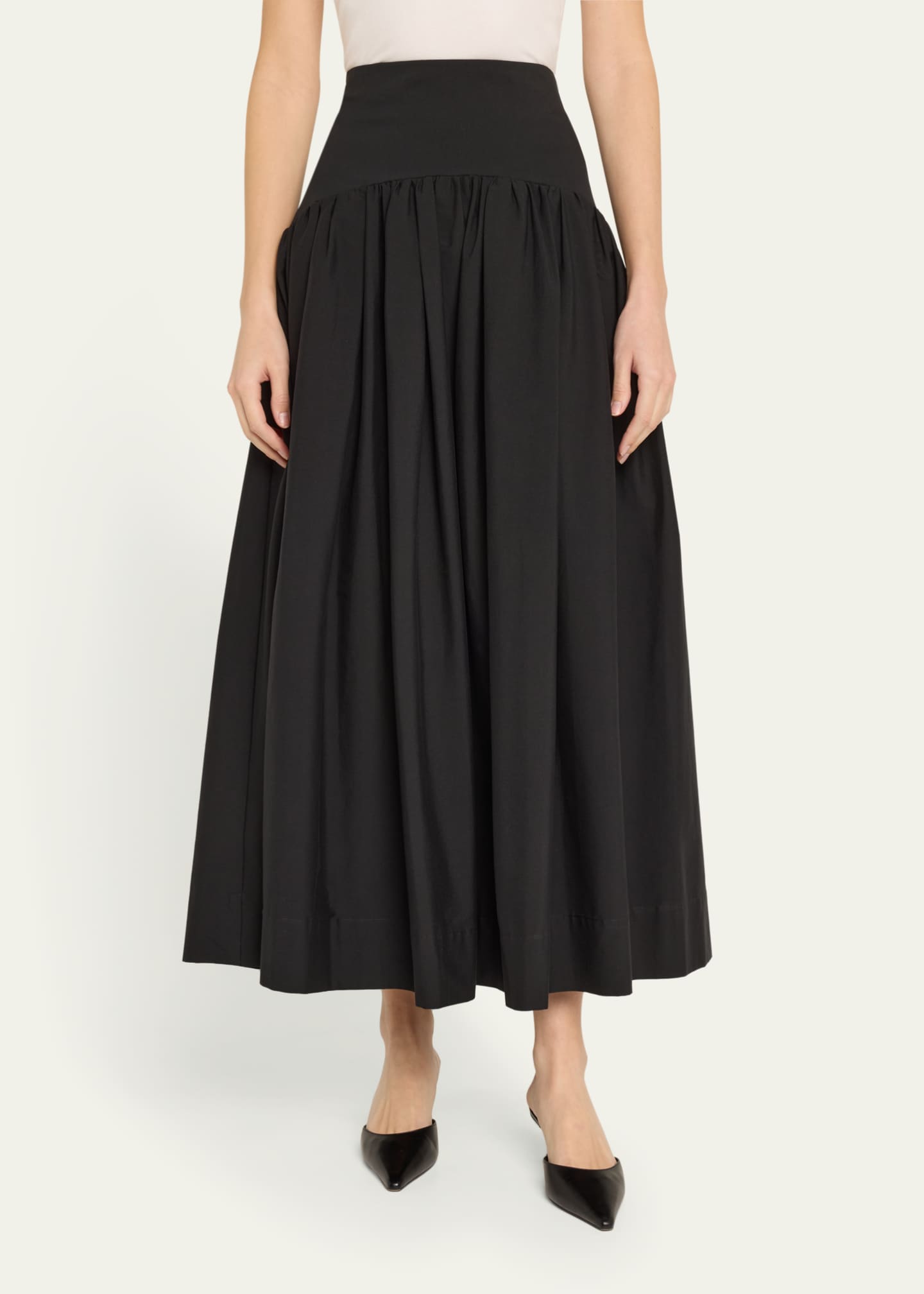Lela Rose Drop-Waist Gathered Cotton Poplin Midi Skirt Image 4 of 5