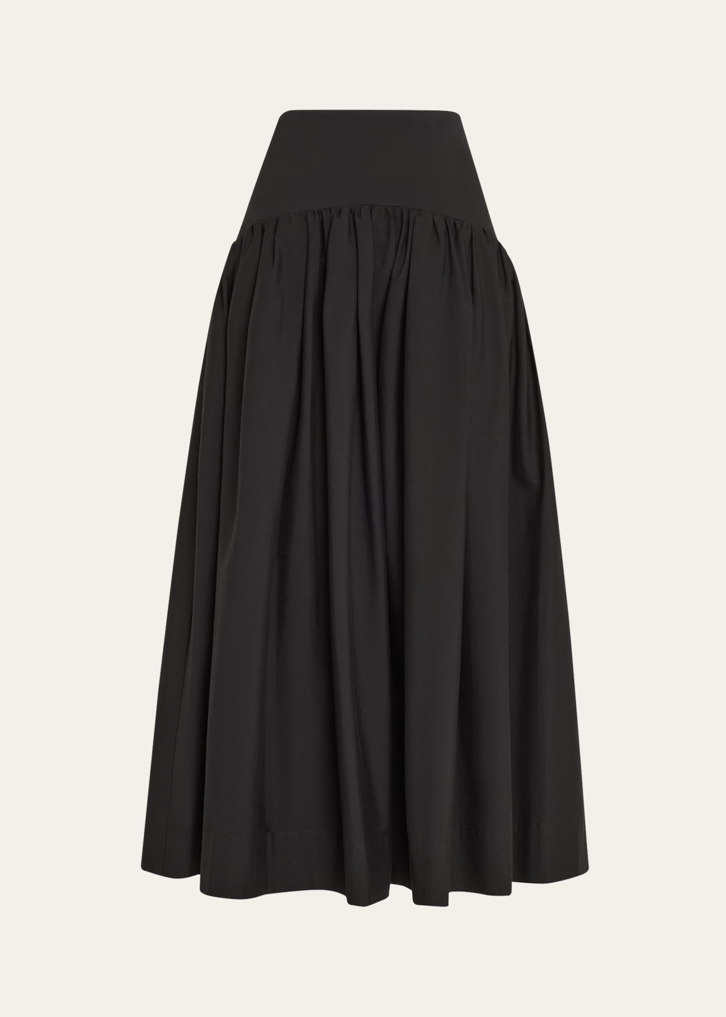 Lela Rose Drop-Waist Gathered Cotton Poplin Midi Skirt Image 1 of 5