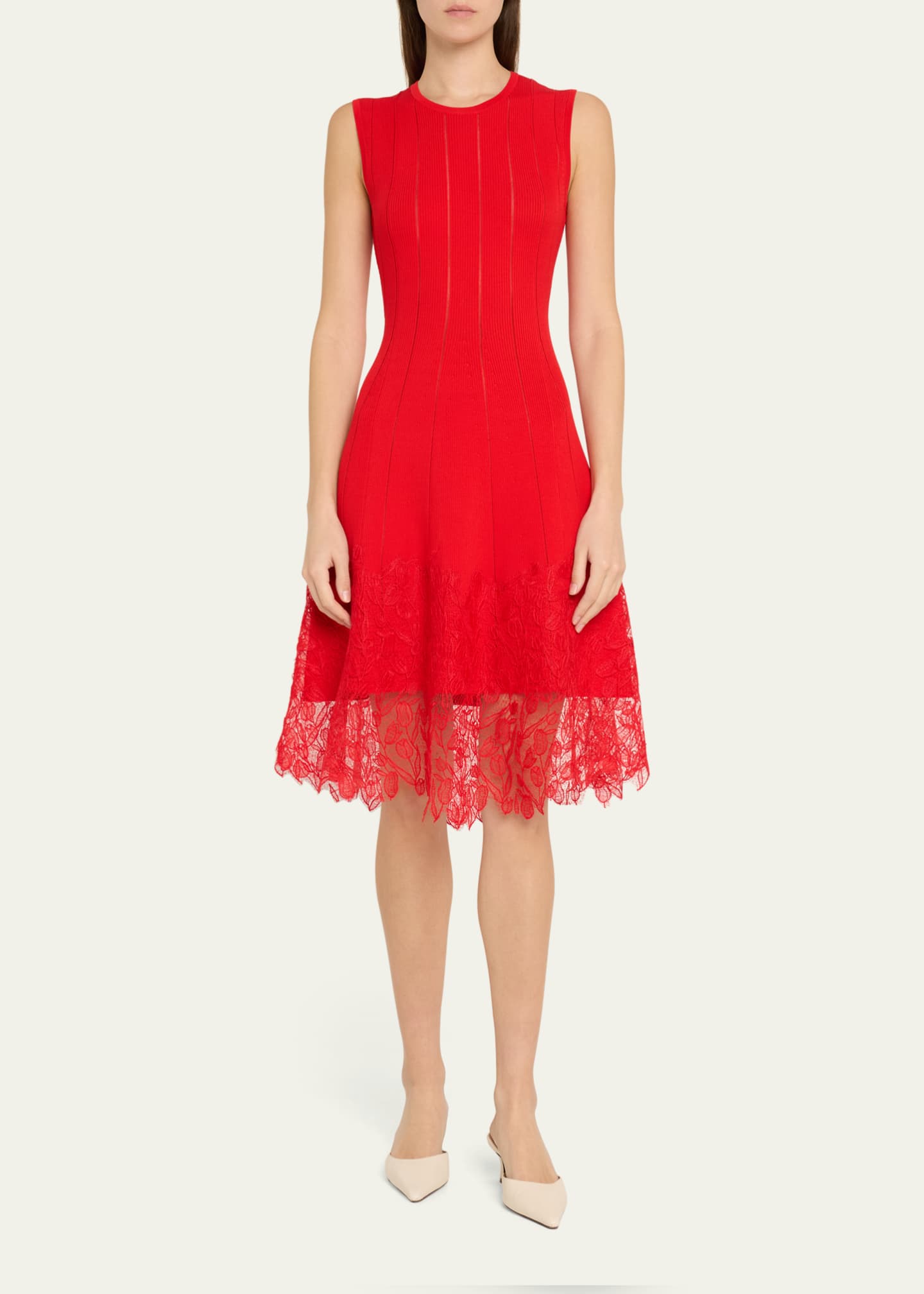 Lela Rose Lace Hem Knit Sleeveless Dress Image 2 of 5