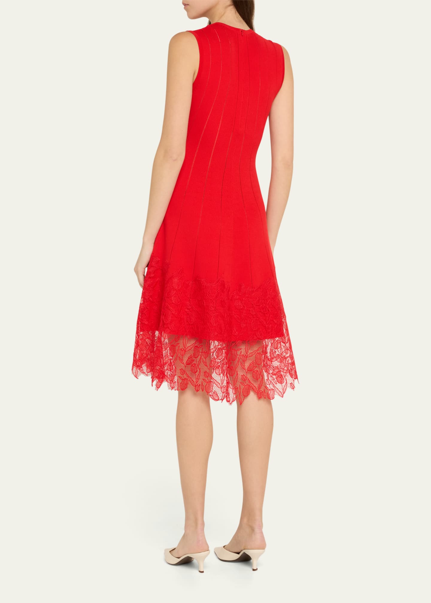 Lela Rose Lace Hem Knit Sleeveless Dress Image 3 of 5