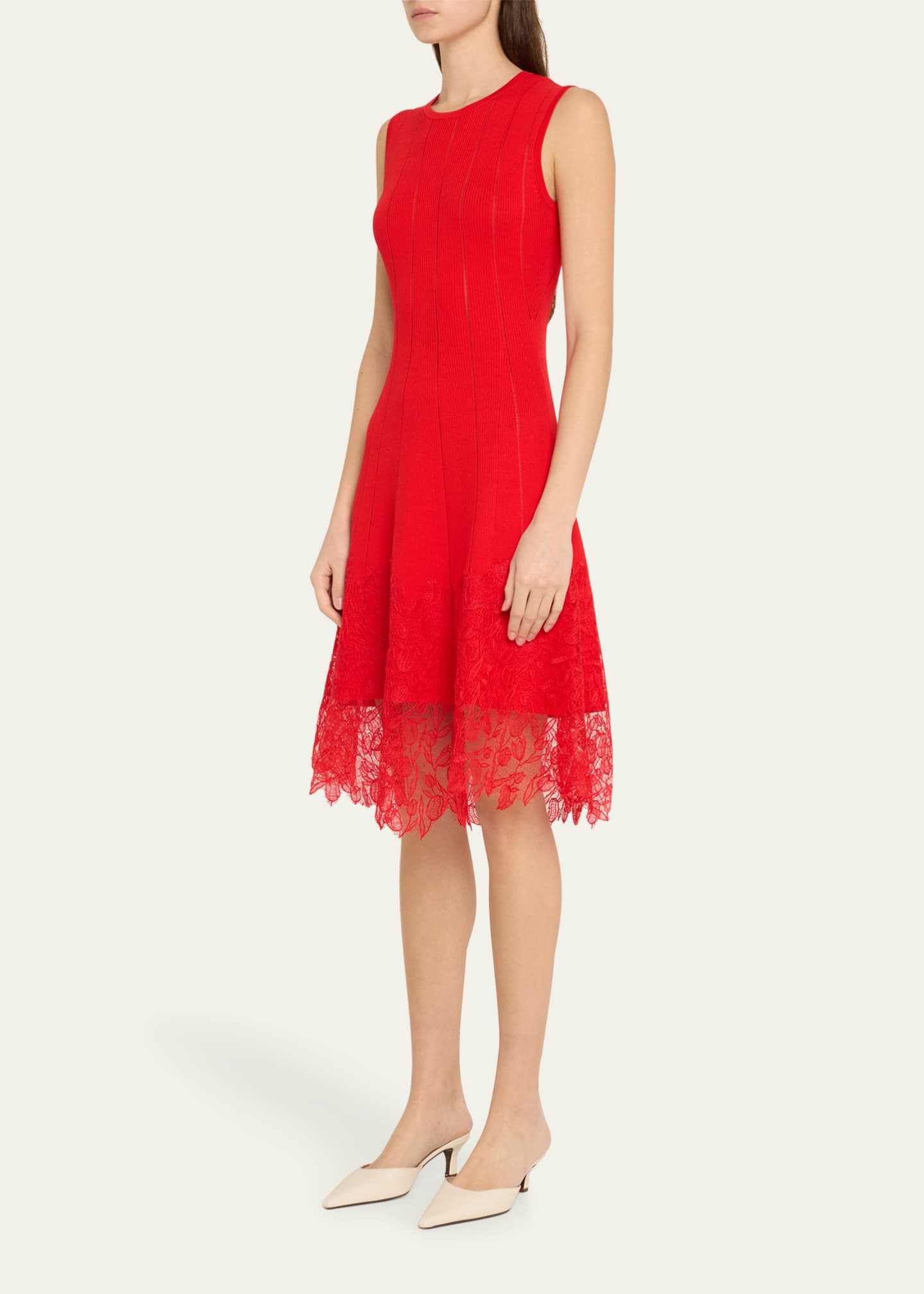 Lela Rose Lace Hem Knit Sleeveless Dress Image 4 of 5