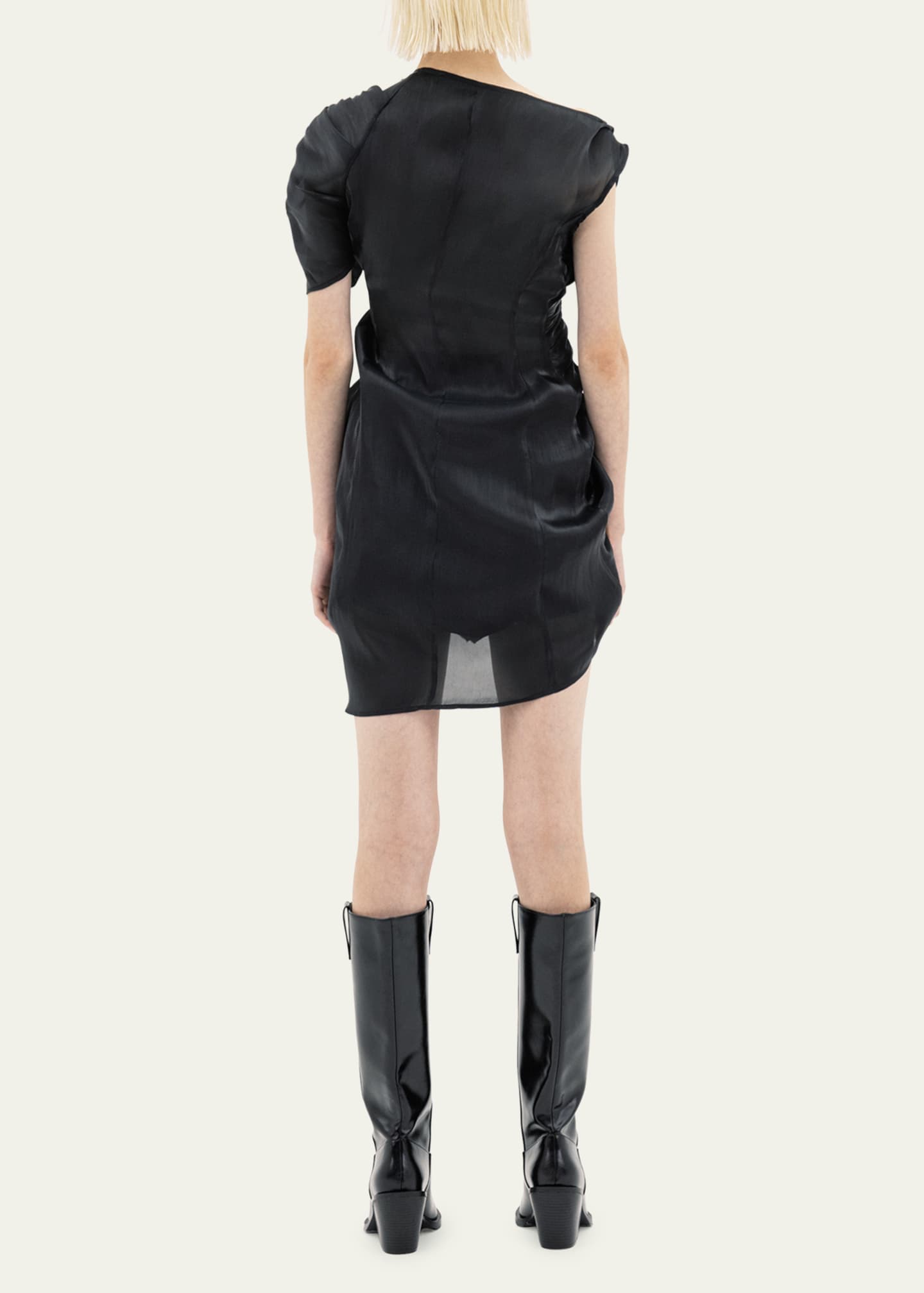 Off-Shoulder Decon Draped Zip Front Mini Dress - Thumbnail 3