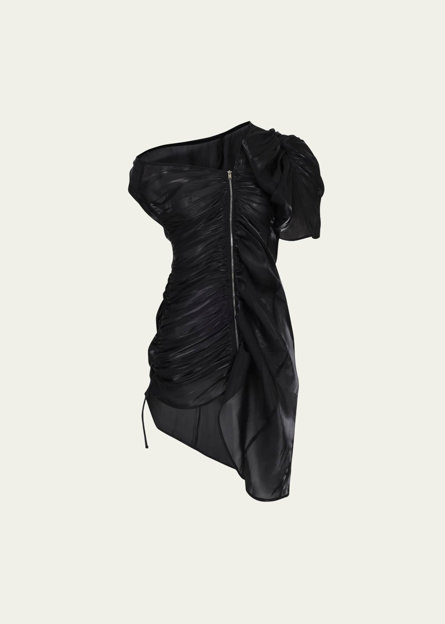 Off-Shoulder Decon Draped Zip Front Mini Dress