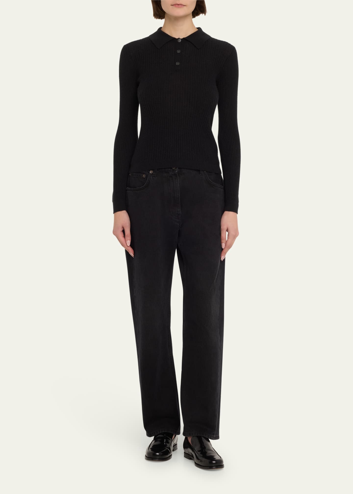 Guest in Residence Shrunken Long-Sleeve Cashmere Polo Image 2 of 5