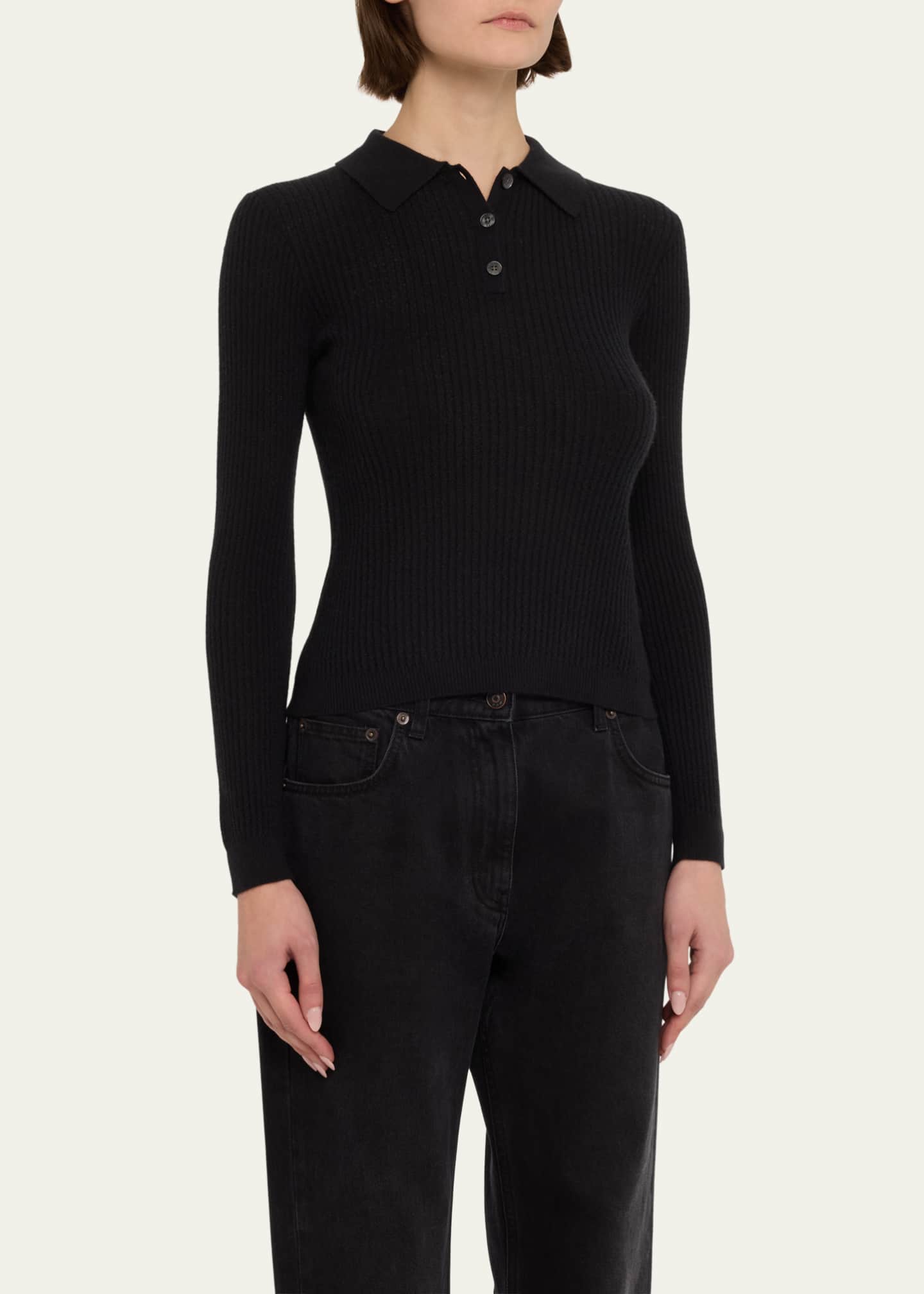 Guest in Residence Shrunken Long-Sleeve Cashmere Polo Image 4 of 5
