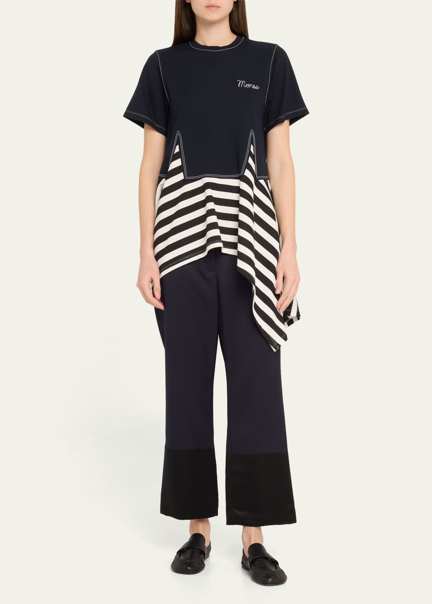 Monse Layered Stripe Logo Peplum Top Image 2 of 5