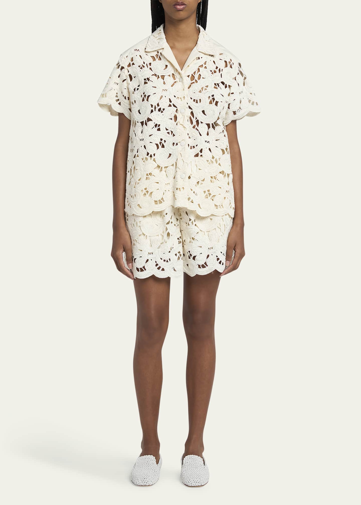 Moncler Pull-On Crochet Shorts Image 2 of 5