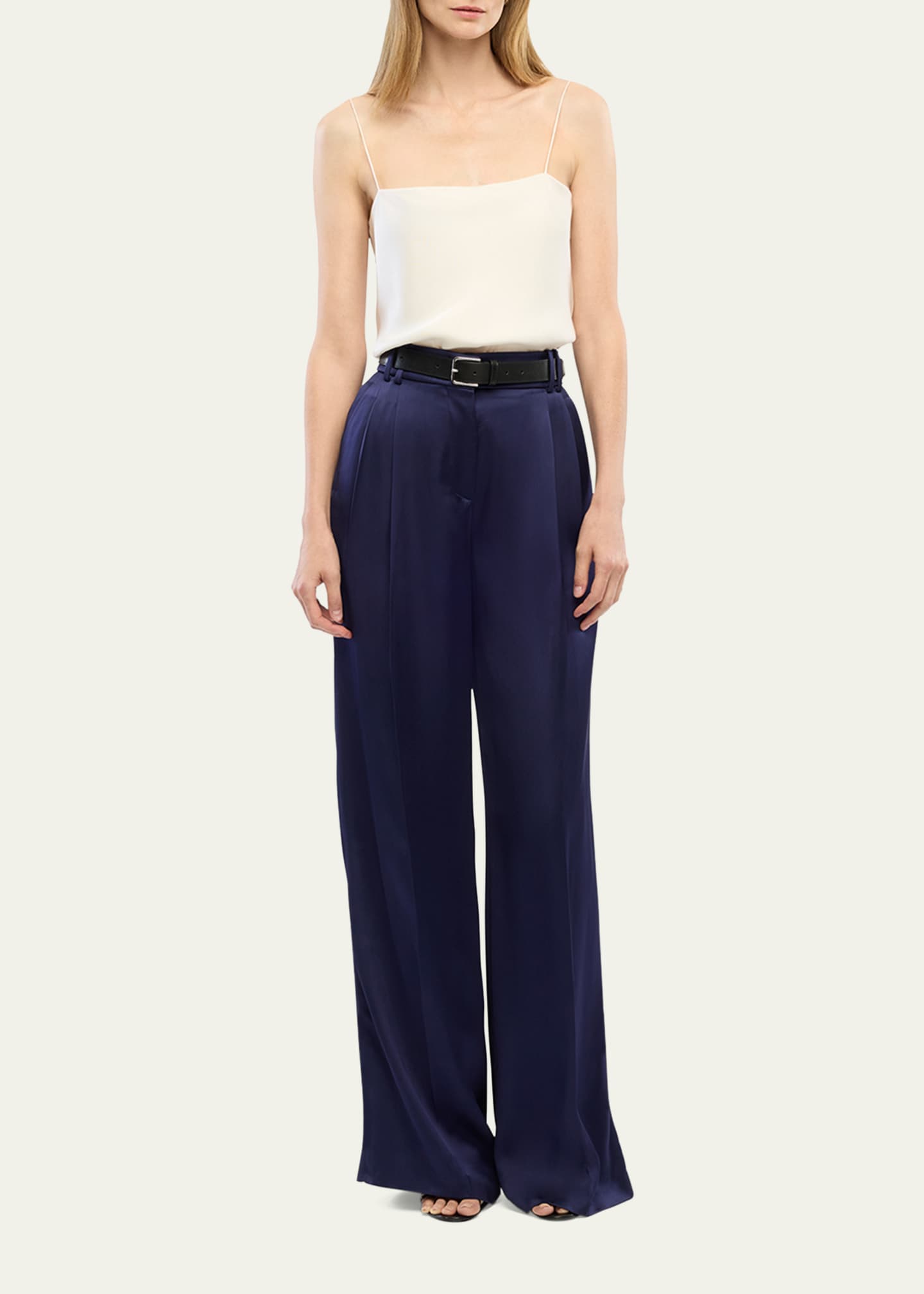 Another Tomorrow Double-Pleated Satin Wide-Leg Trousers Image 2 of 5