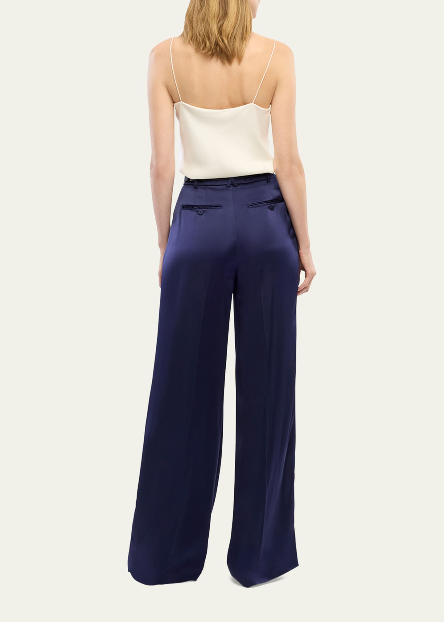 Another Tomorrow Double-Pleated Satin Wide-Leg Trousers Image 3 of 5