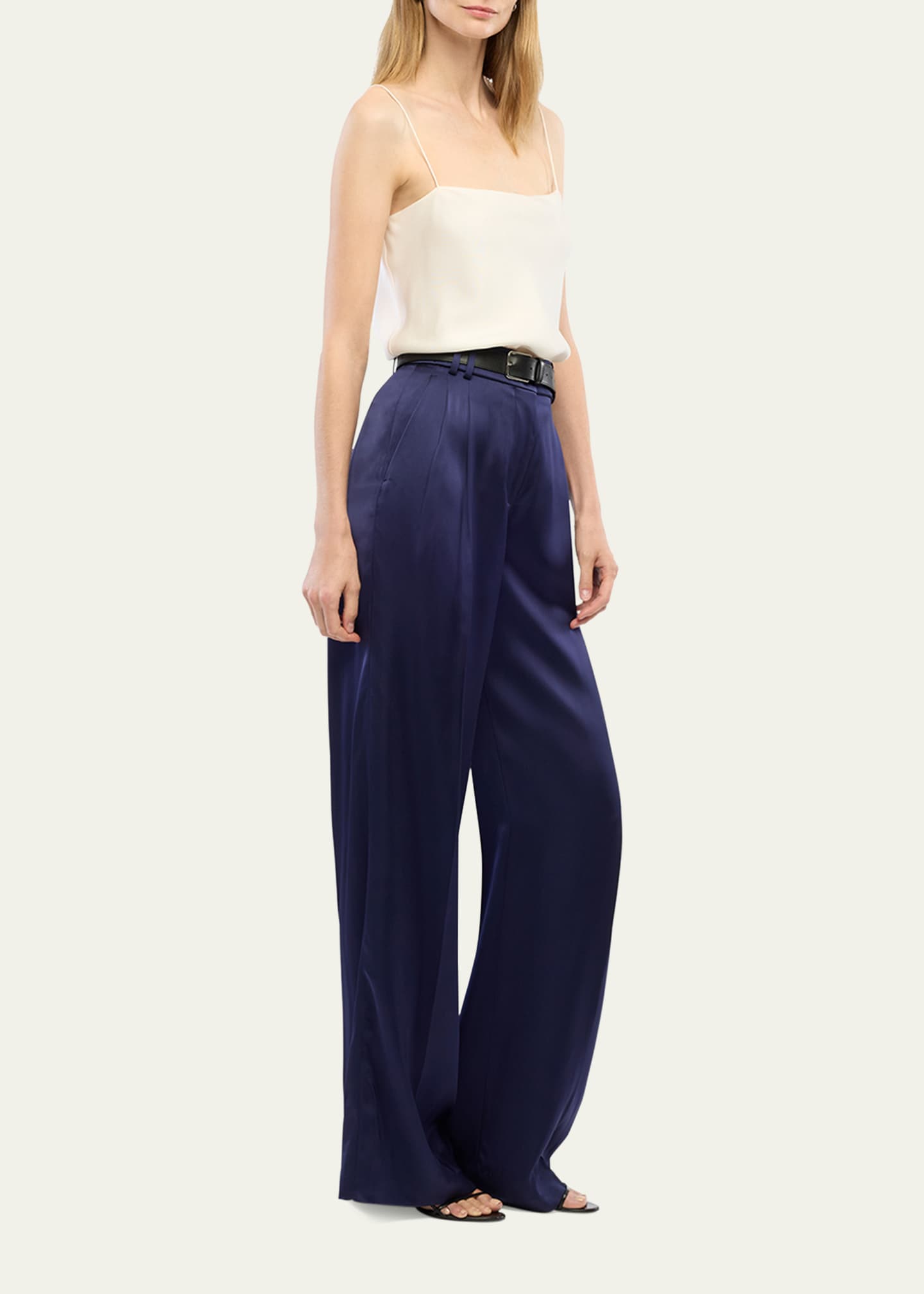 Another Tomorrow Double-Pleated Satin Wide-Leg Trousers Image 4 of 5