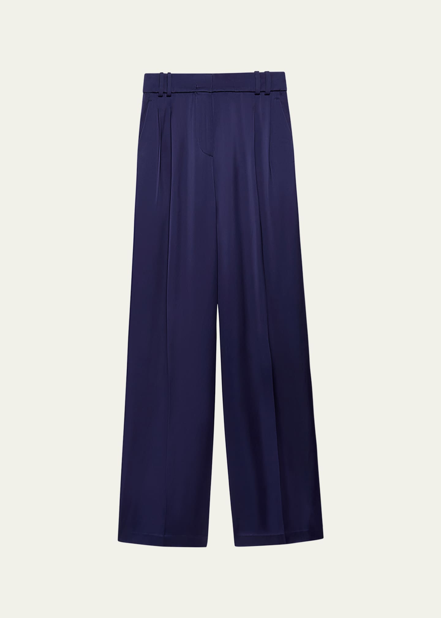 Another Tomorrow Double-Pleated Satin Wide-Leg Trousers Image 1 of 5