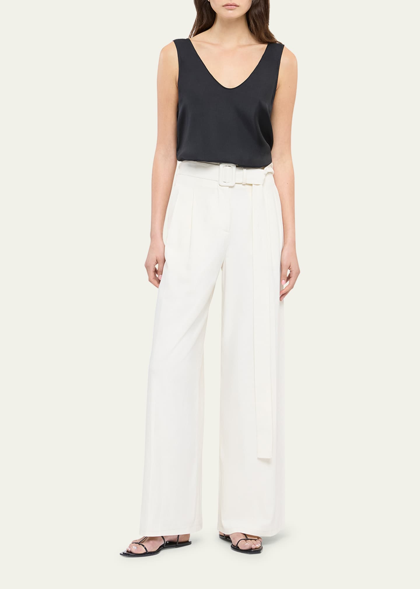 Another Tomorrow Belted Wide-Leg Tab-Hem Trousers Image 2 of 5