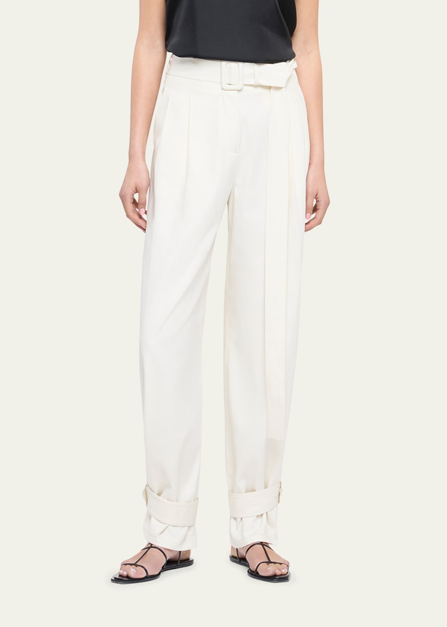 Another Tomorrow Belted Wide-Leg Tab-Hem Trousers Image 4 of 5