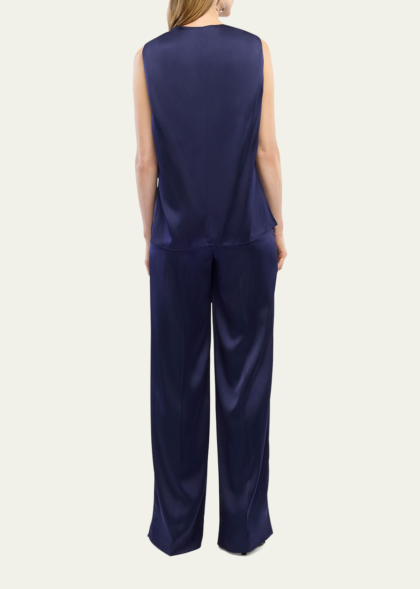 Another Tomorrow Twisted-Shoulder Satin Tank Top Image 3 of 5