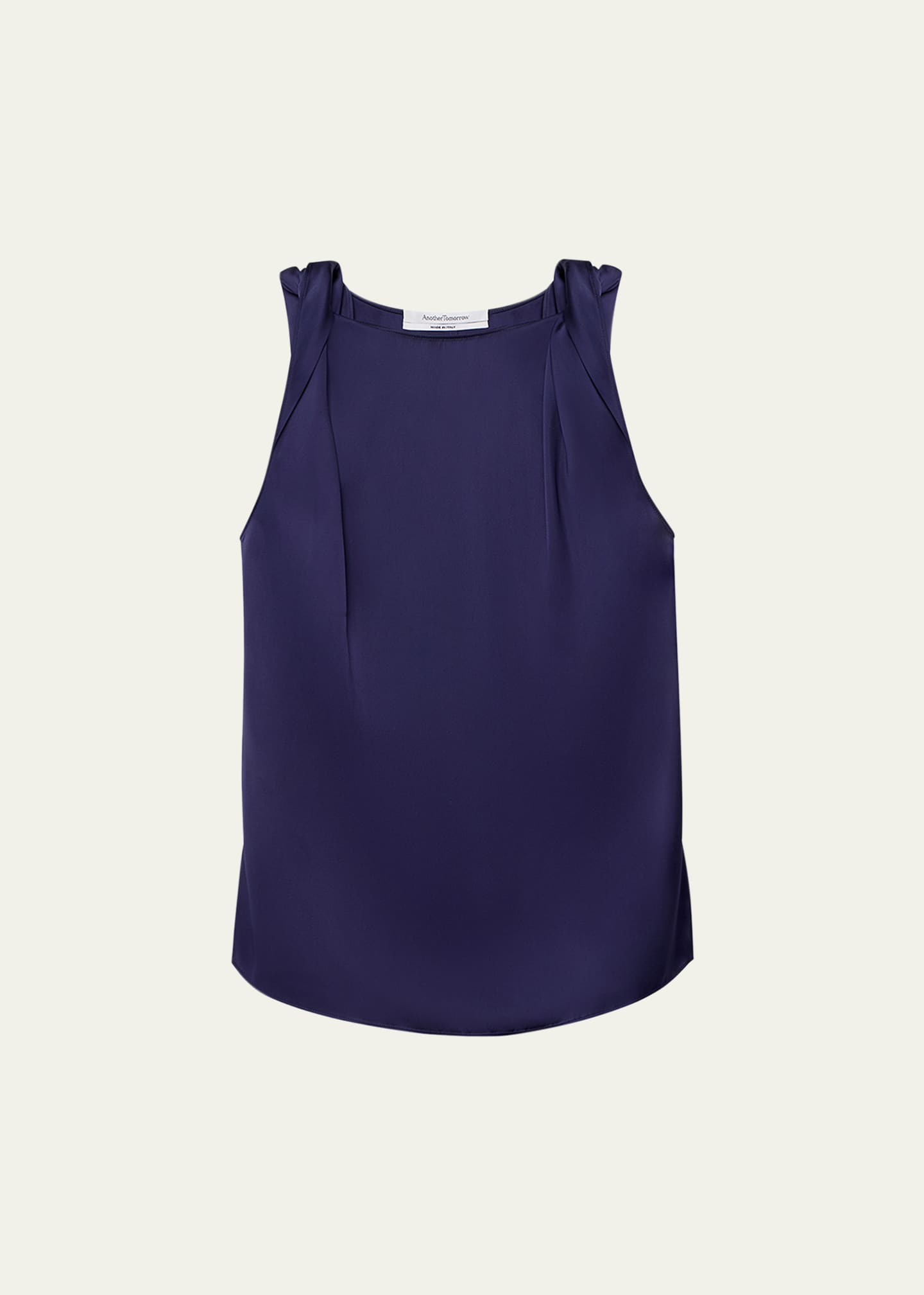 Another Tomorrow Twisted-Shoulder Satin Tank Top Image 1 of 5