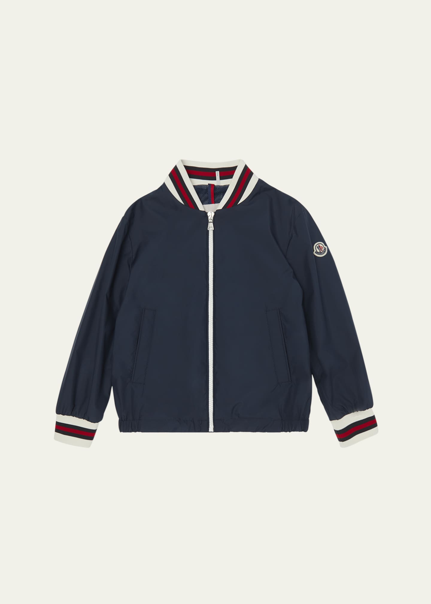 Moncler Boy's Maki Bomber with Striped Trim, Size 8-10 Image 1 of 3