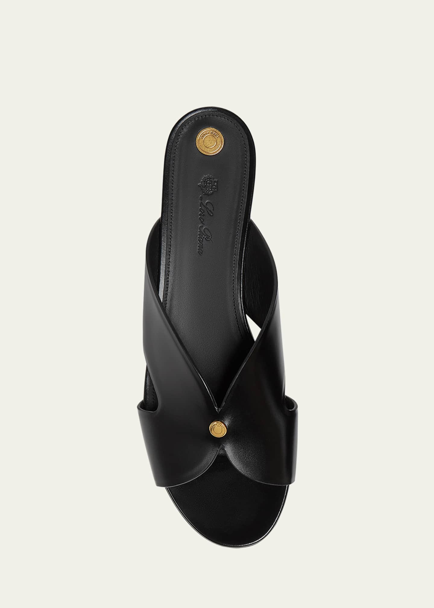 Loro Piana Vera Leather Flat Slide Sandals Image 4 of 4