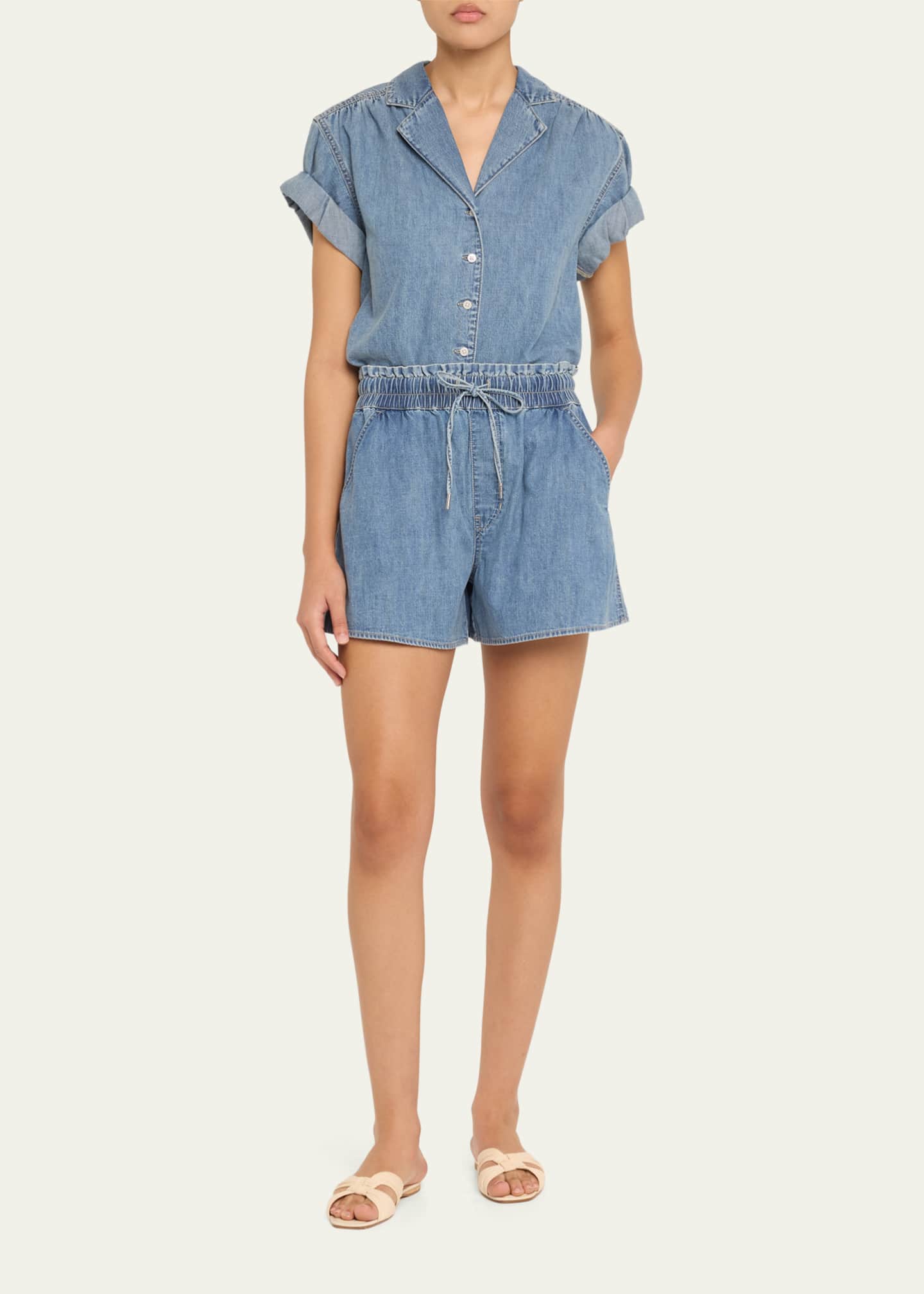 Veronica Beard Ilene Denim Cuff-Sleeve Top Image 2 of 5