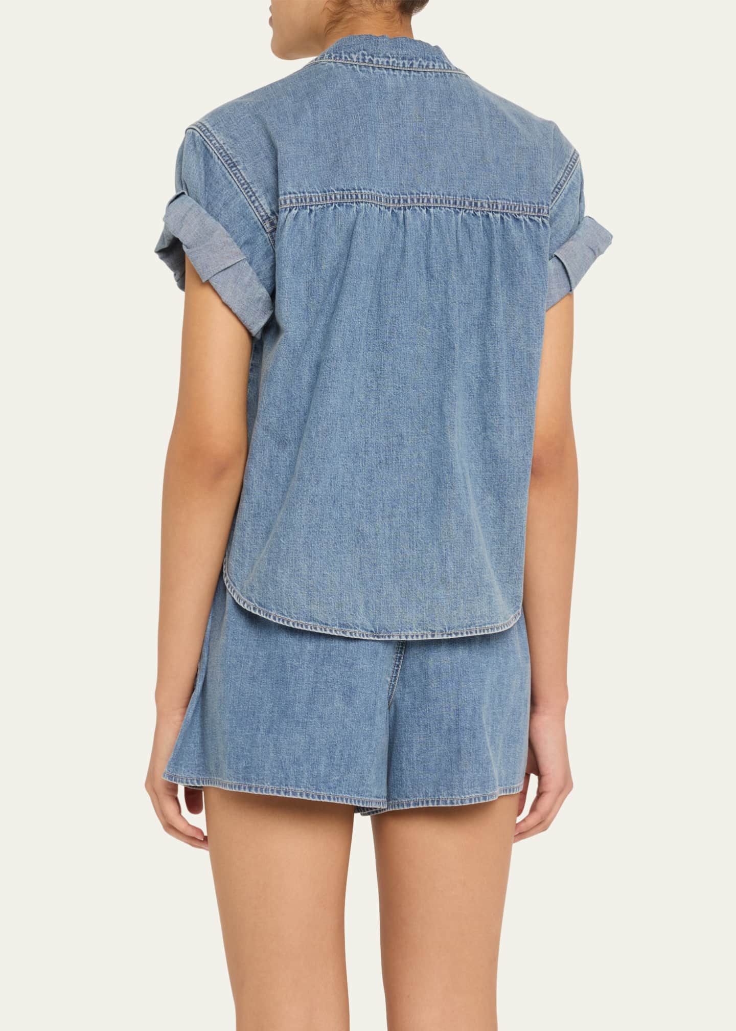 Veronica Beard Ilene Denim Cuff-Sleeve Top Image 3 of 5
