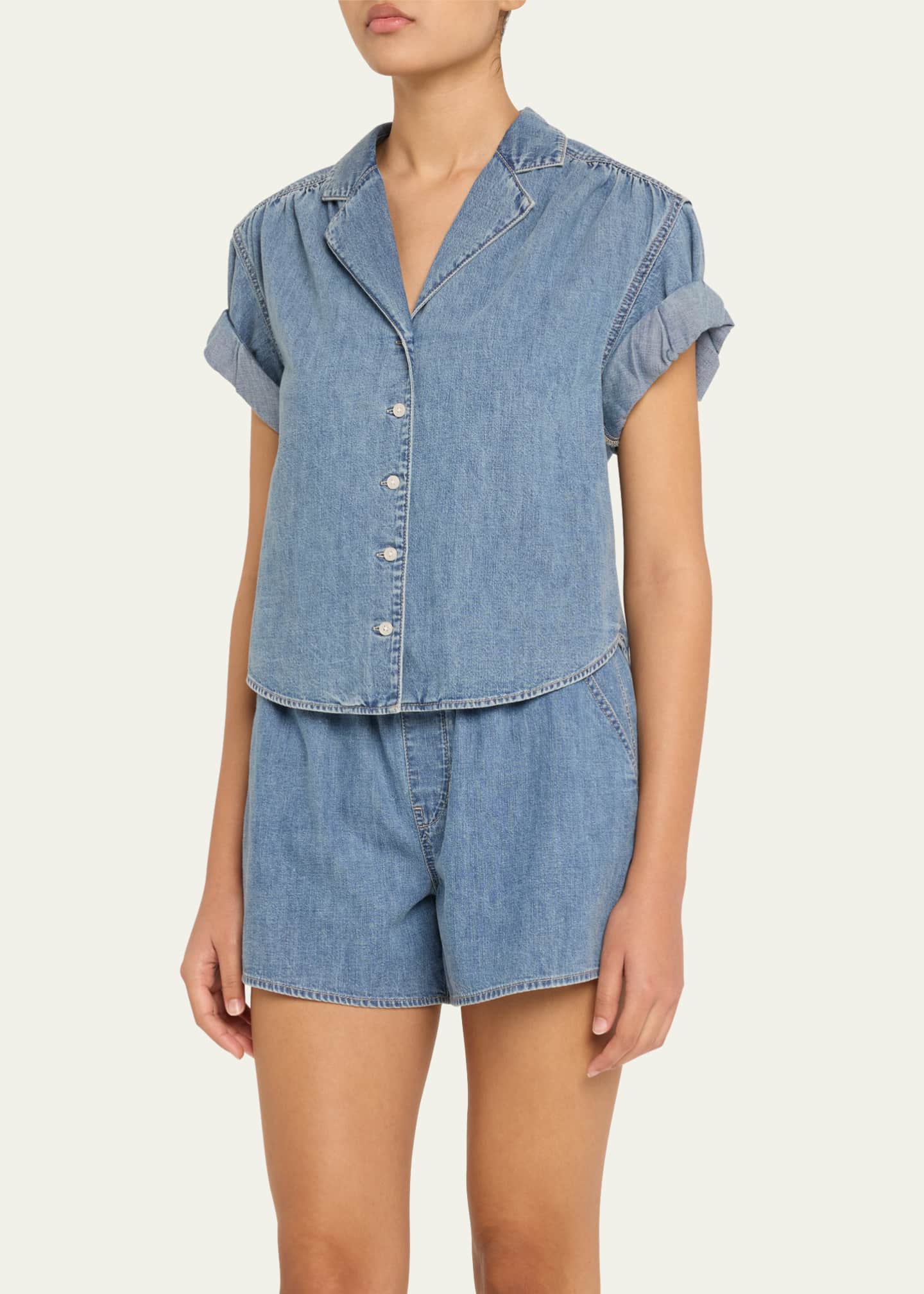 Veronica Beard Ilene Denim Cuff-Sleeve Top Image 4 of 5