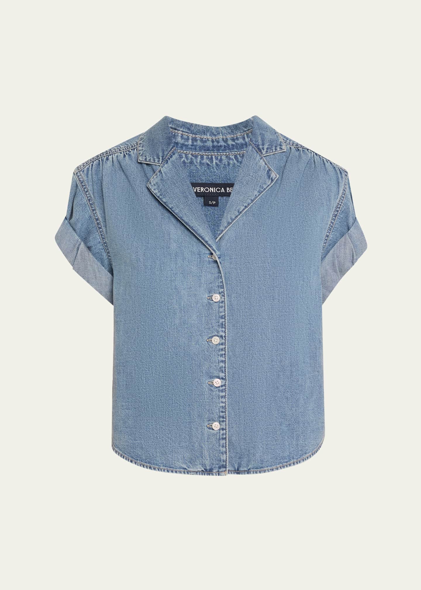 Veronica Beard Ilene Denim Cuff-Sleeve Top Image 1 of 5