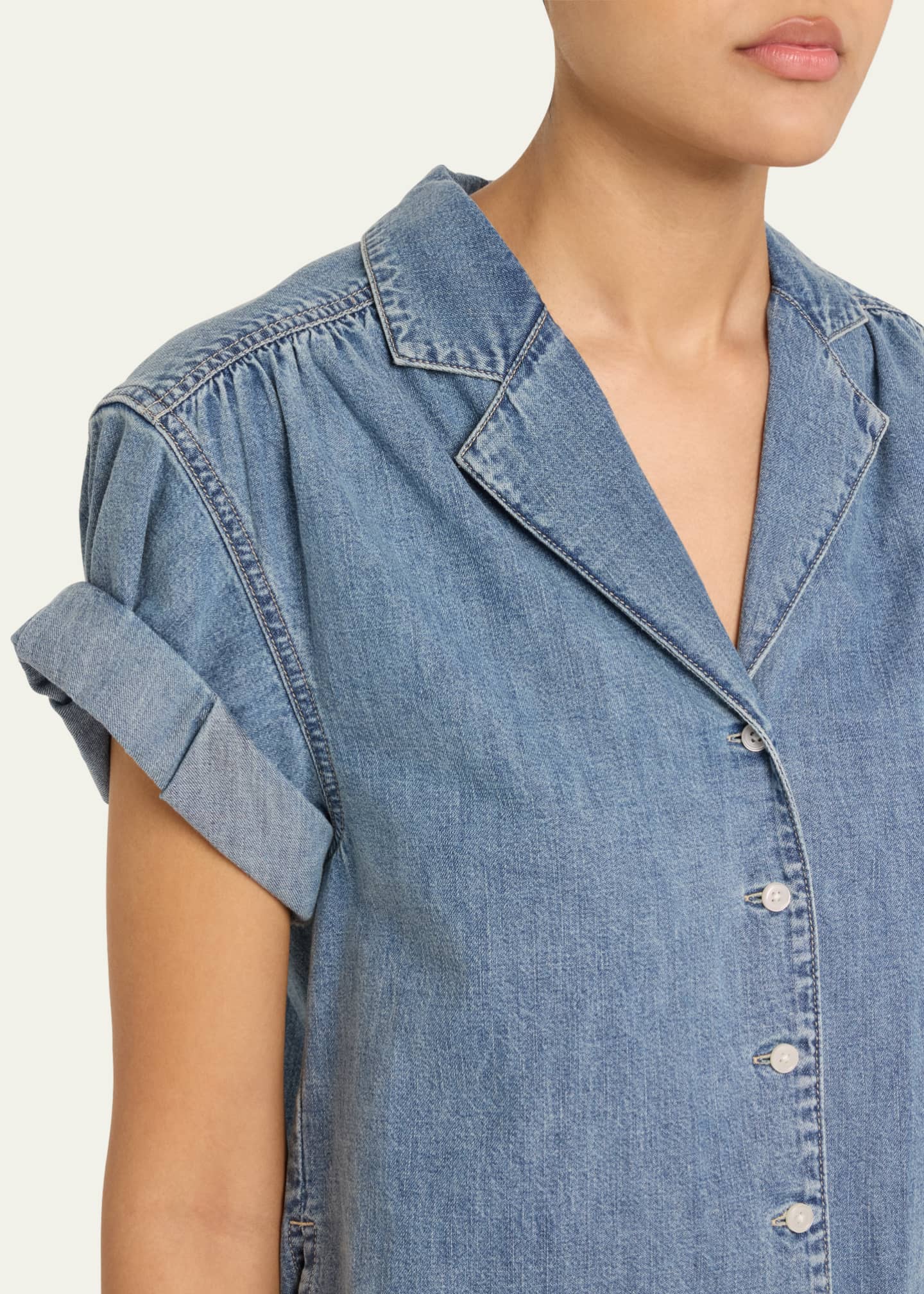 Veronica Beard Ilene Denim Cuff-Sleeve Top Image 5 of 5