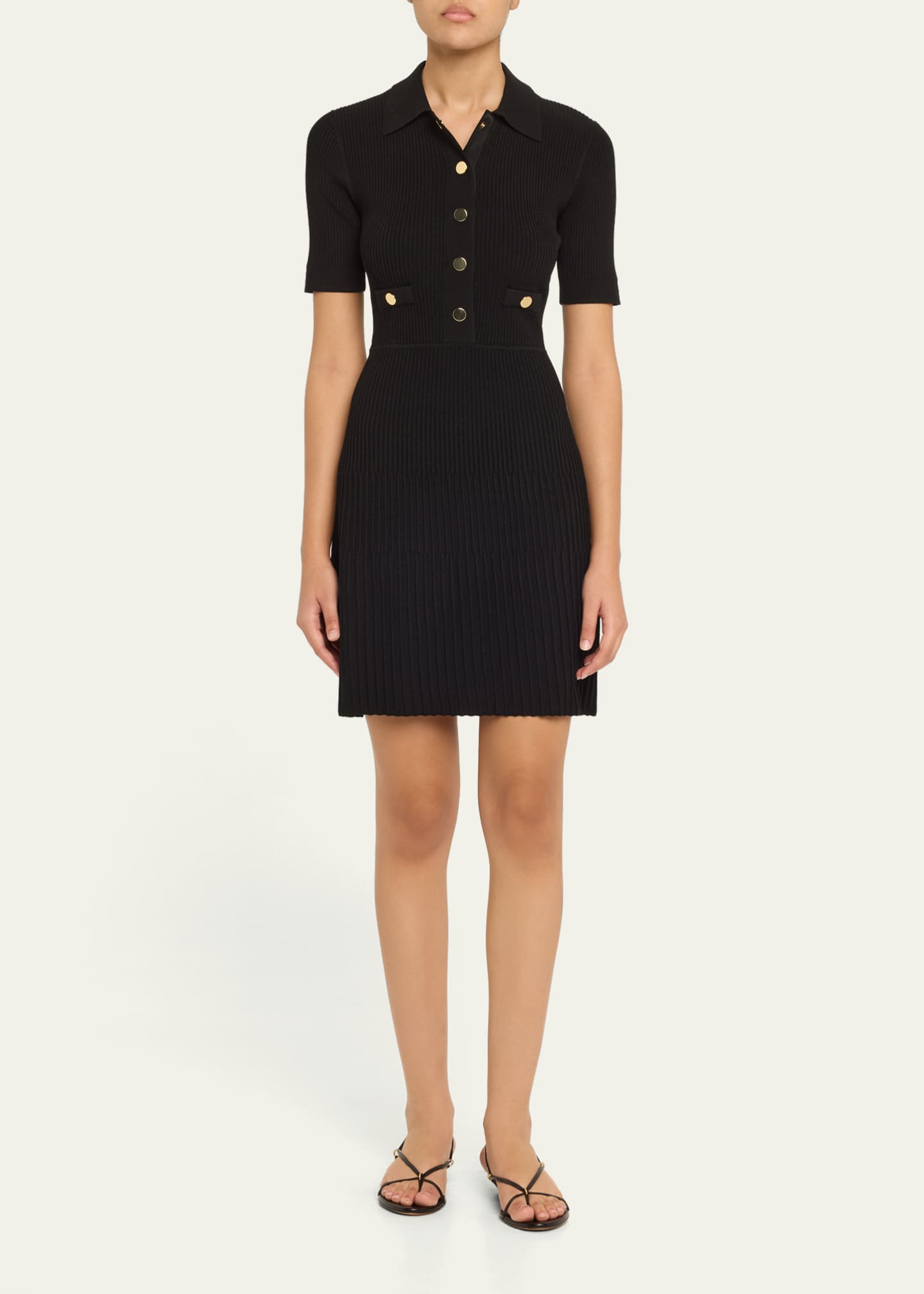 Veronica Beard Lauper Short-Sleeve Ribbed Mini Dress Image 2 of 5