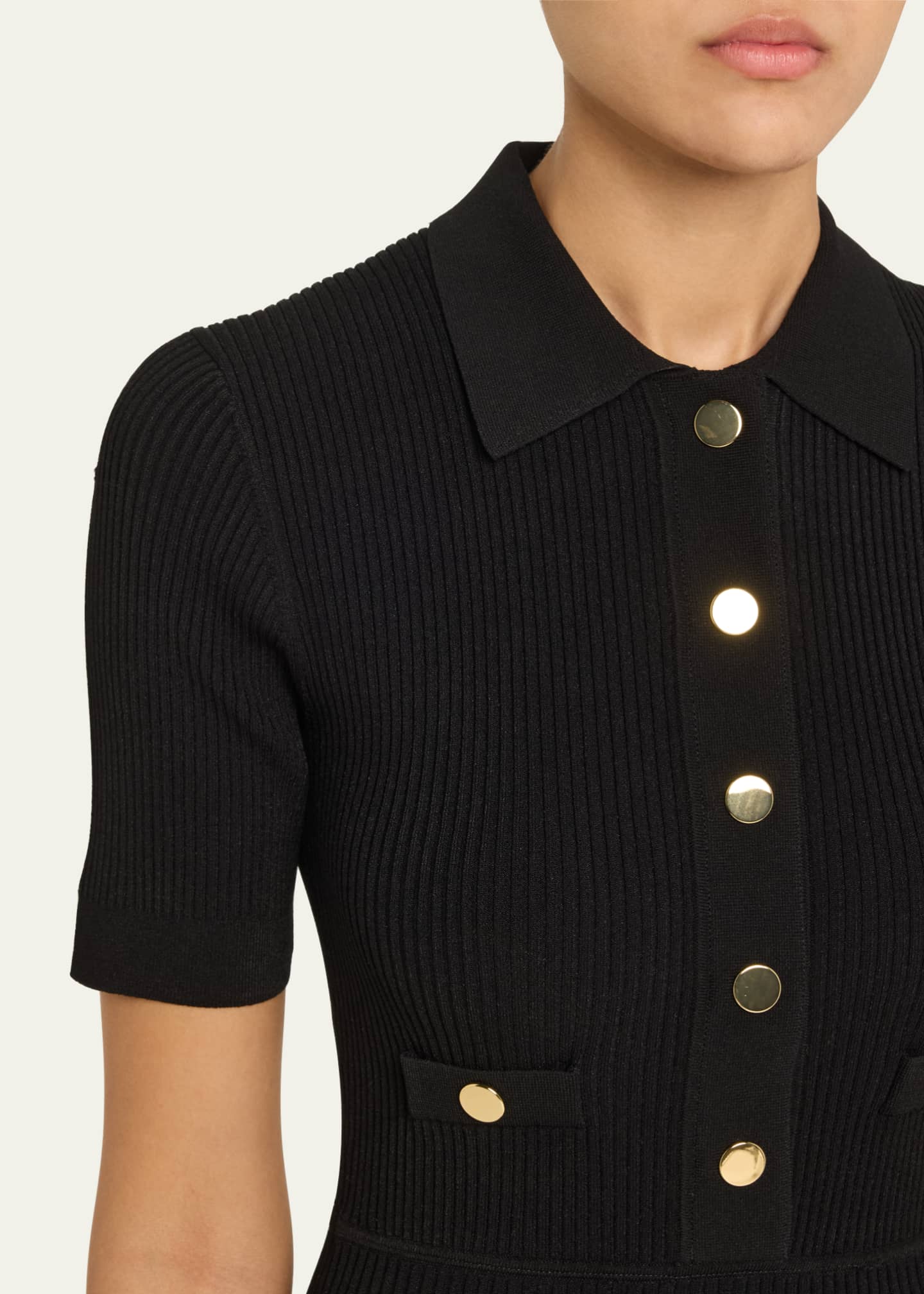 Veronica Beard Lauper Short-Sleeve Ribbed Mini Dress Image 5 of 5