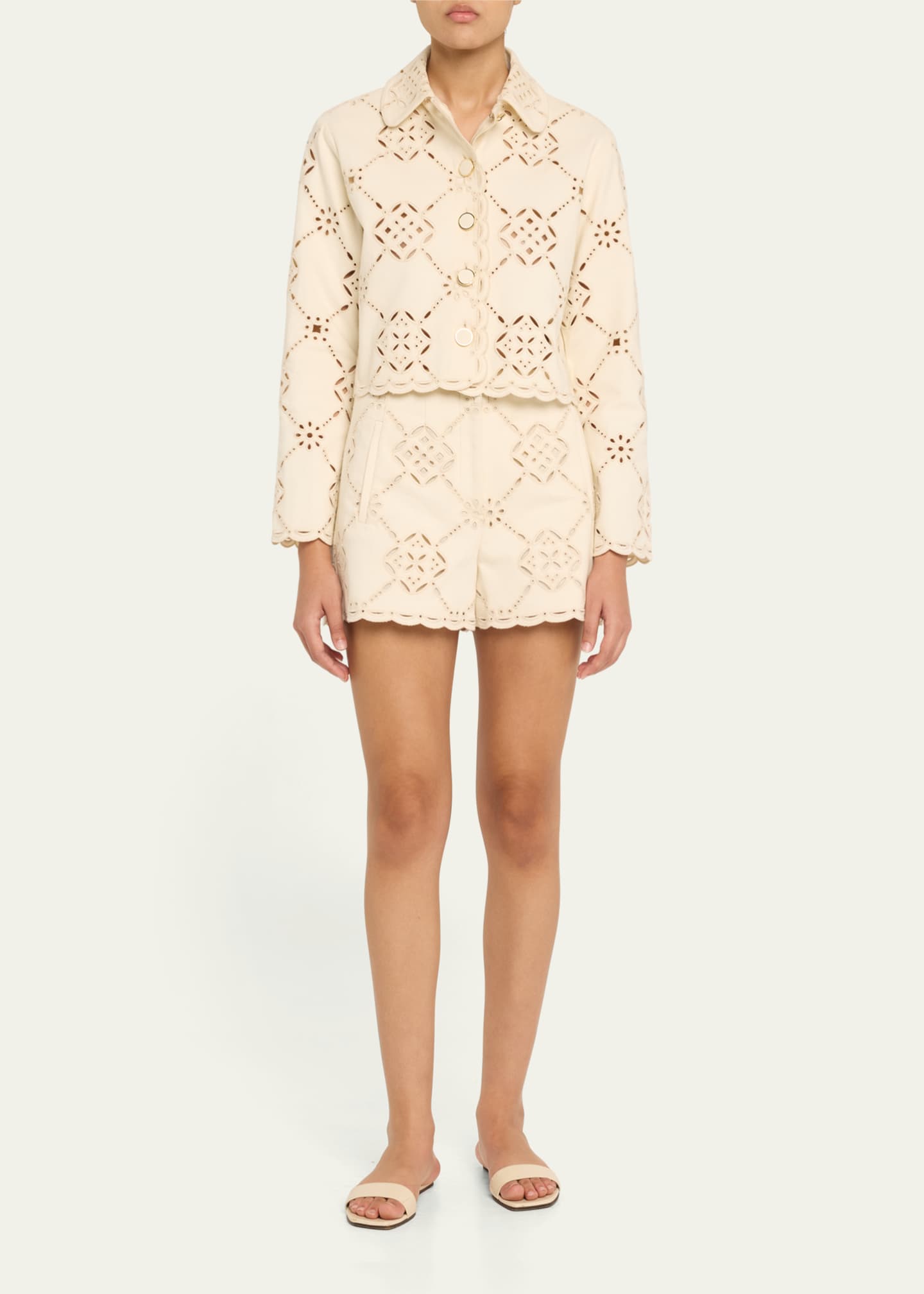 Veronica Beard Adelaide Scalloped Eyelet-Embroidered Jacket Image 2 of 5