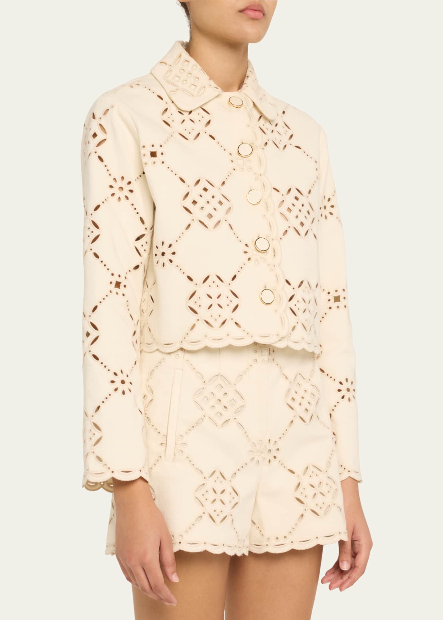 Veronica Beard Adelaide Scalloped Eyelet-Embroidered Jacket Image 4 of 5