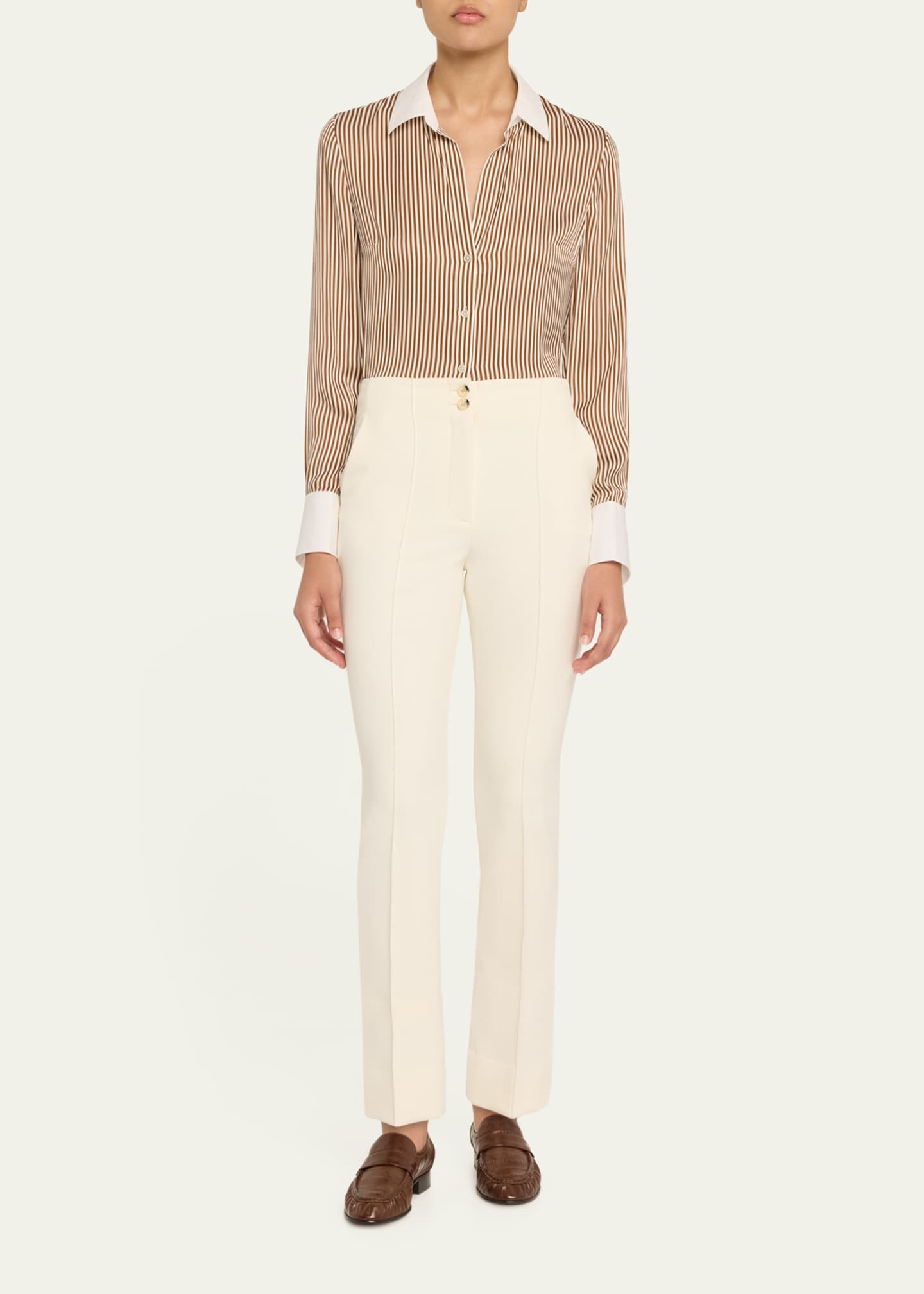 Veronica Beard Kean Cropped High-Rise Pintuck Pants Image 2 of 5
