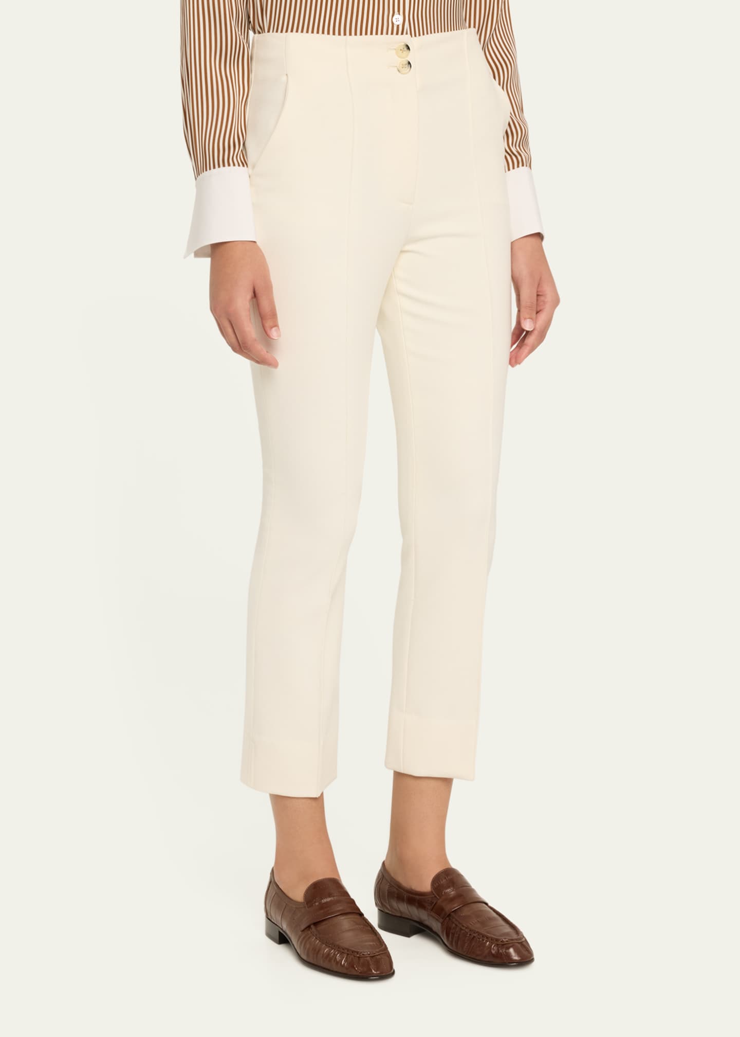 Veronica Beard Kean Cropped High-Rise Pintuck Pants Image 4 of 5