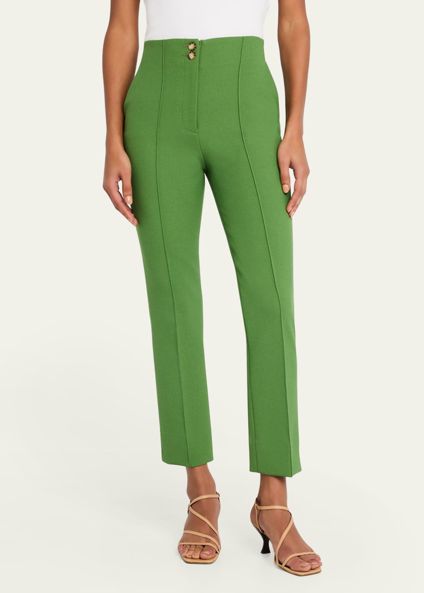 Veronica Beard Kean Cropped High-Rise Pintuck Pants Image 4 of 5