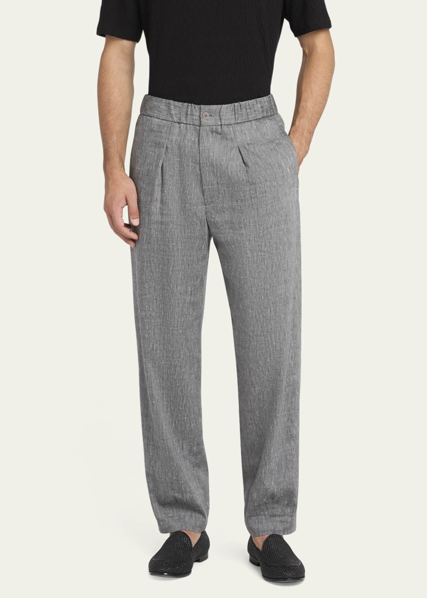 Giorgio Armani Men's One Shot Linen-Wool Trousers Image 2 of 5